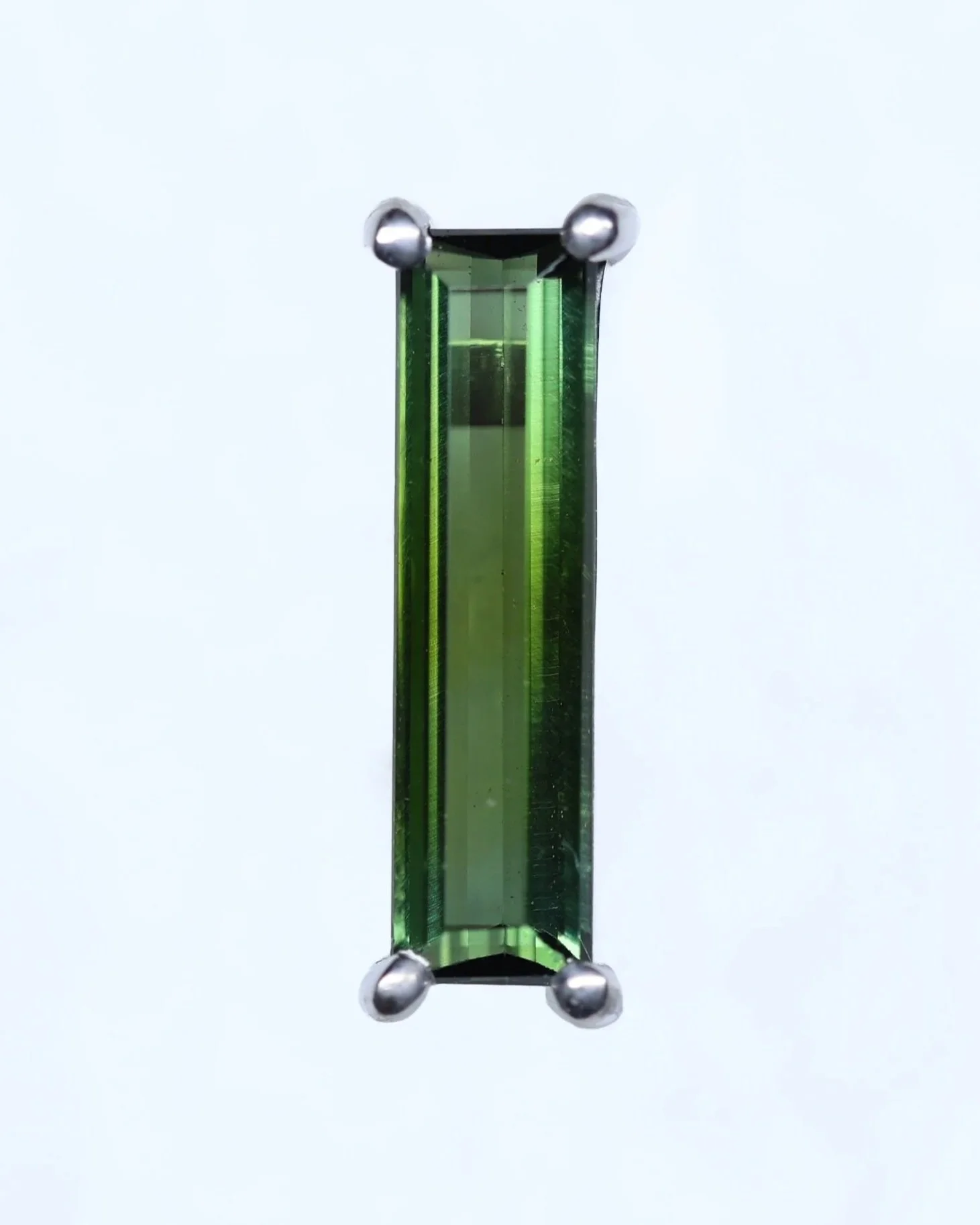 Thin Green Tourmaline Baguette Stud