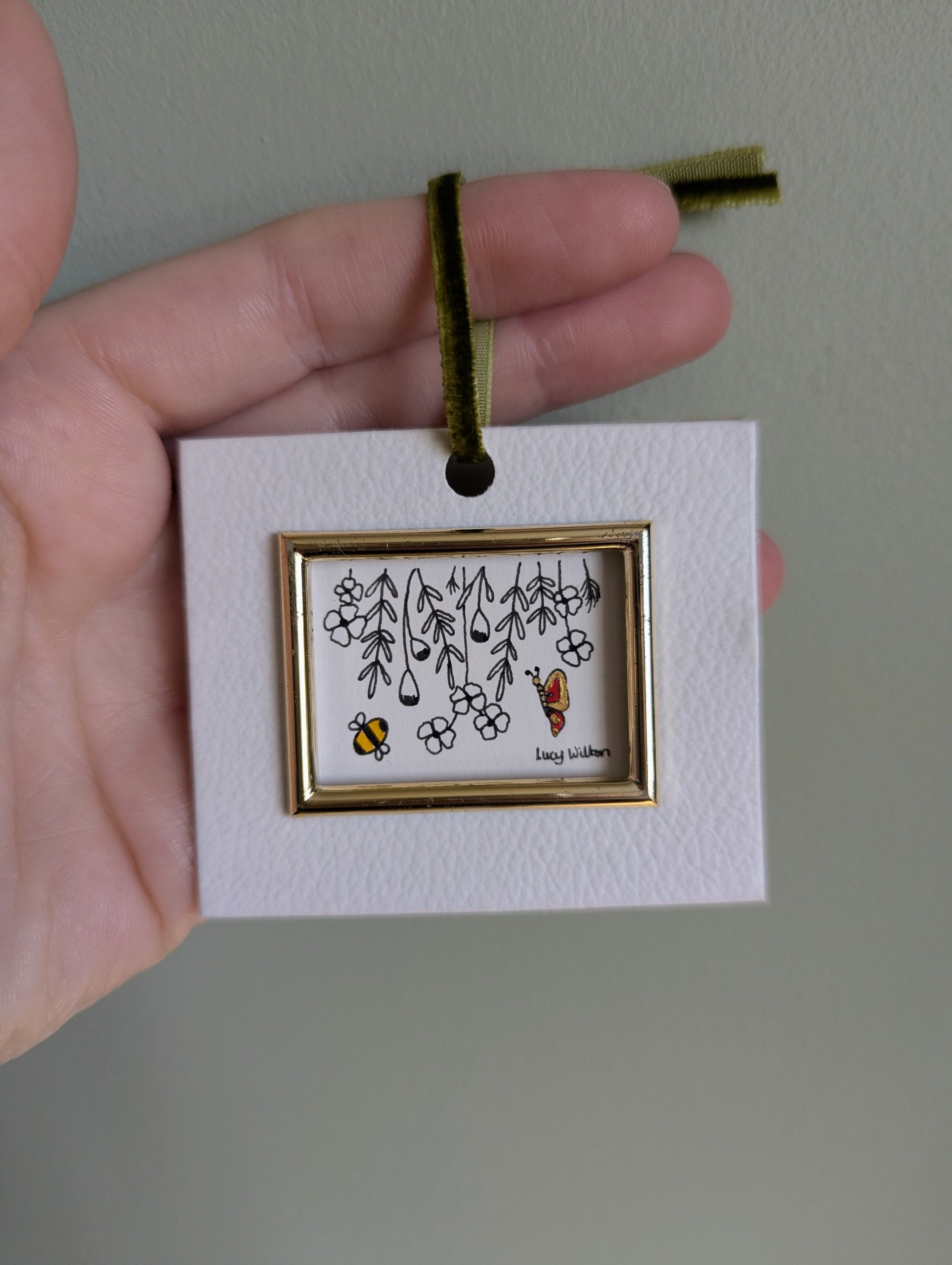 Bee and butterfly original botanical bee artwork