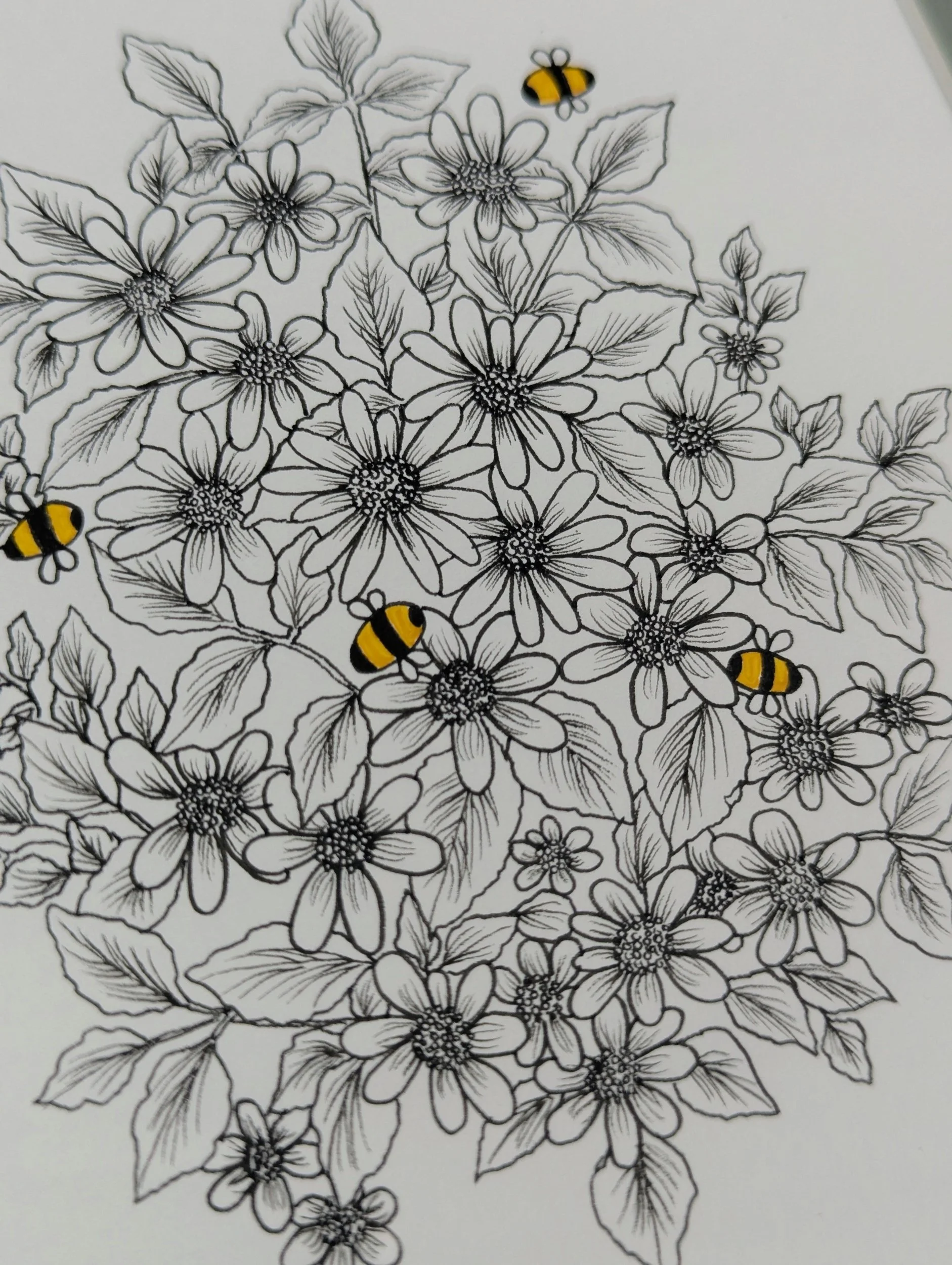 Drawn from the garden original botanical bee artwork