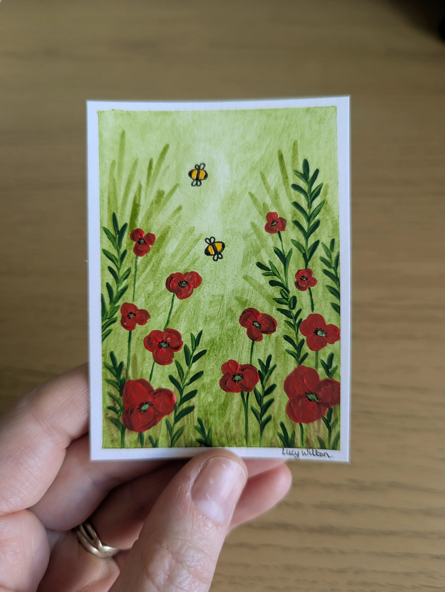 Mini Botanical ACEO Painting - Poppy fields