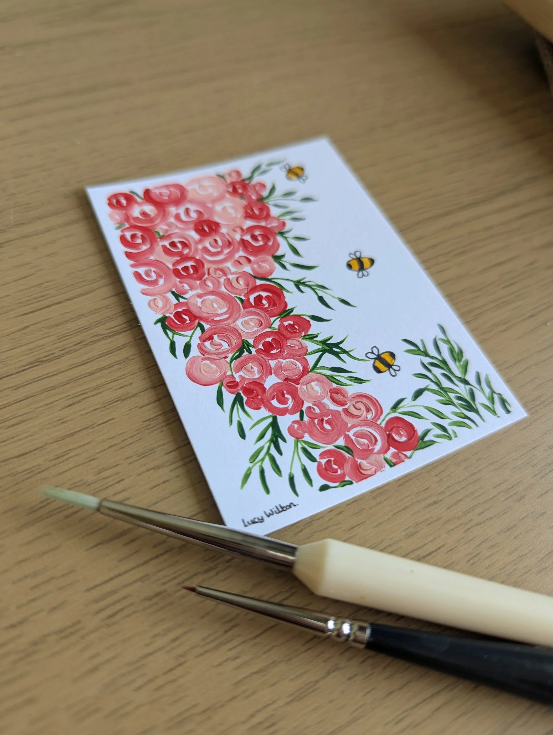 Mini Botanical ACEO Painting - Beside the roses