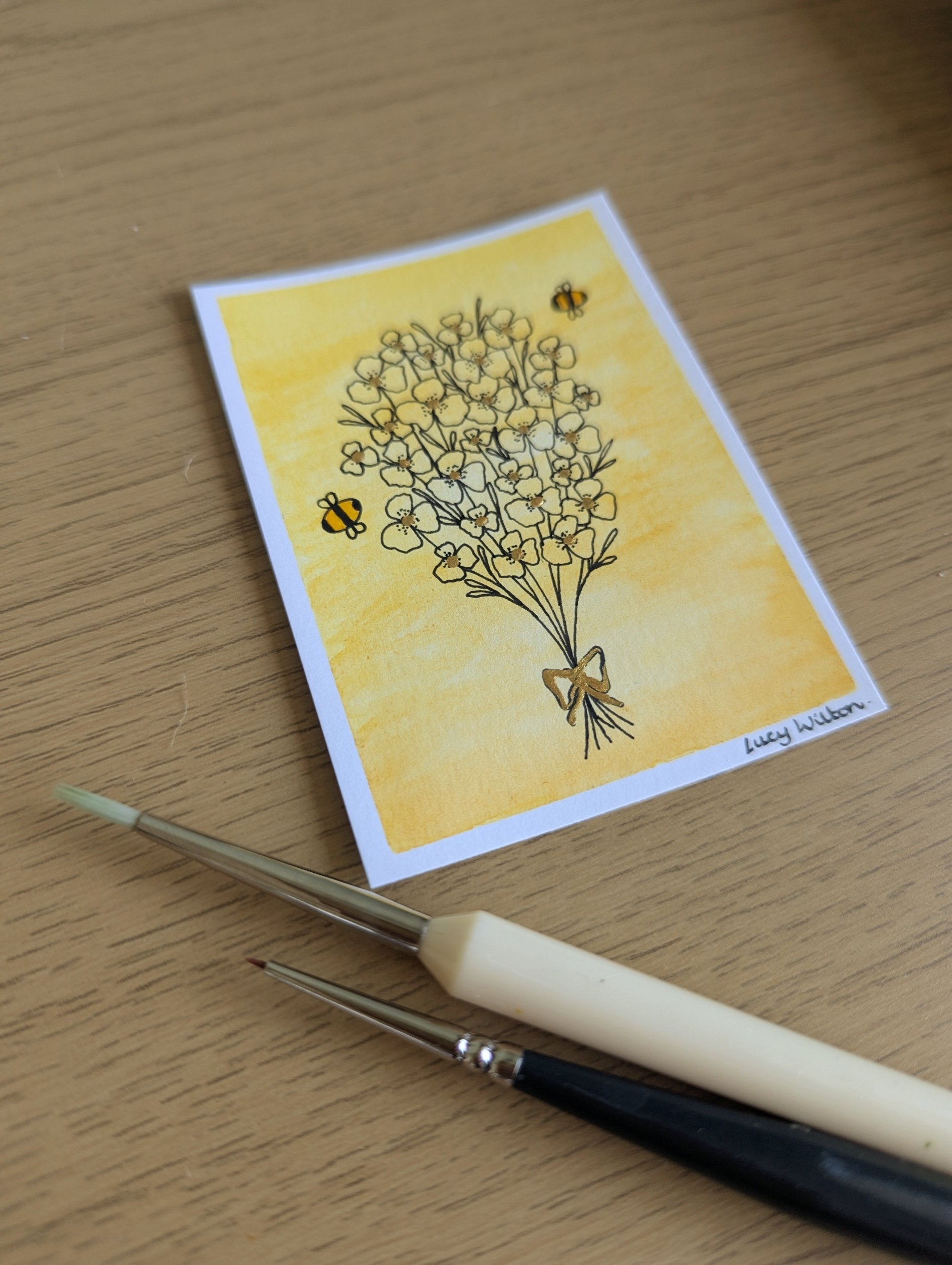 Mini Botanical ACEO Painting - Gold dust