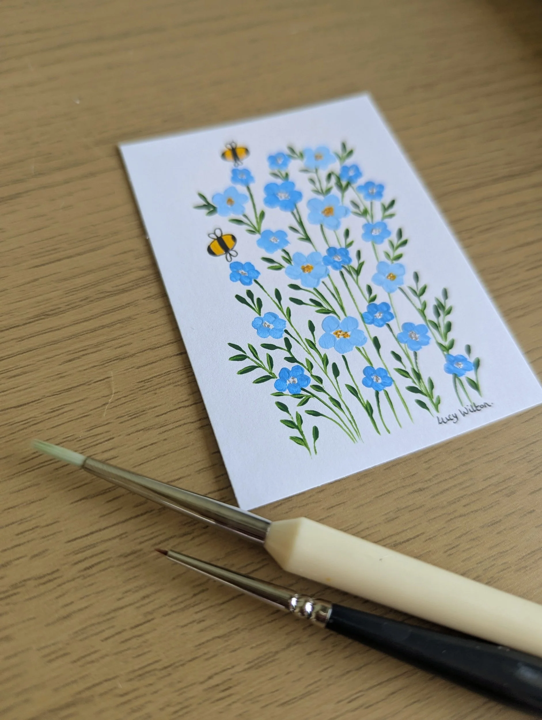 Mini Botanical ACEO Painting - Forget-me-not meadow
