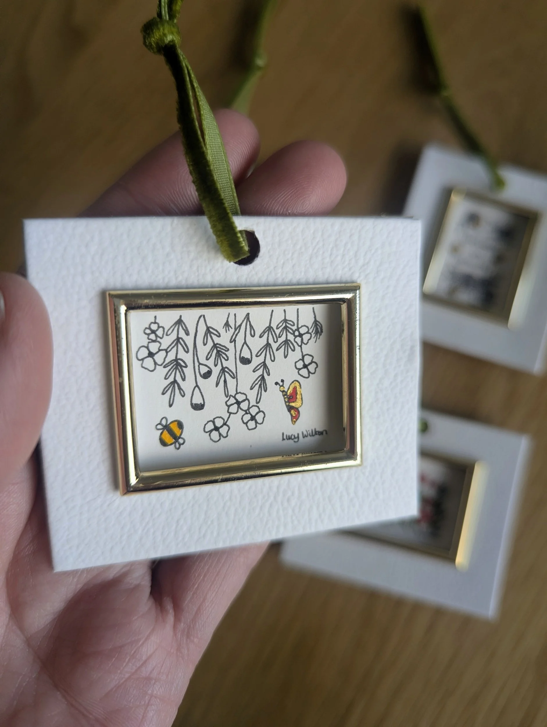 Bee and butterfly original botanical bee artwork