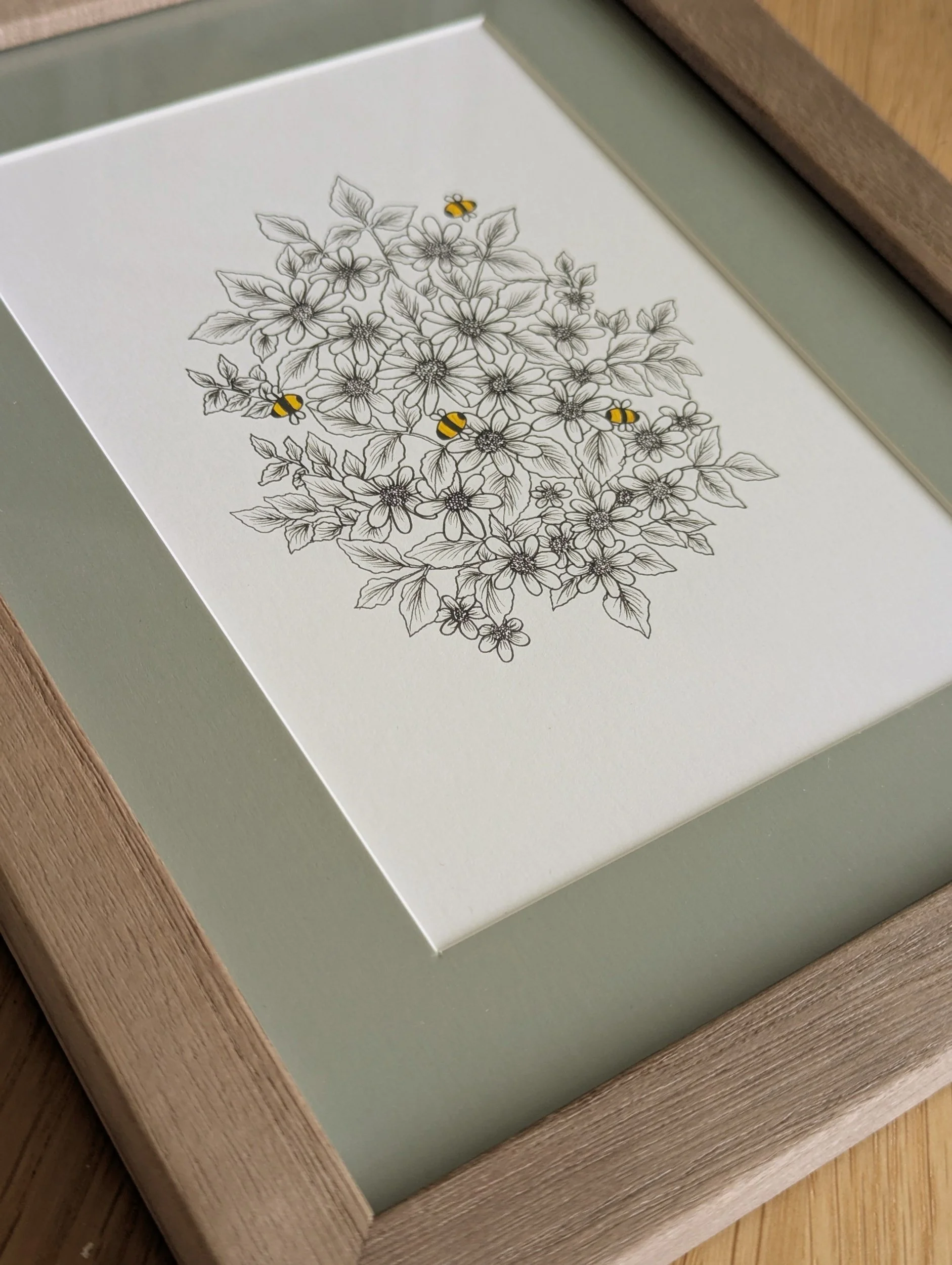 Drawn from the garden original botanical bee artwork