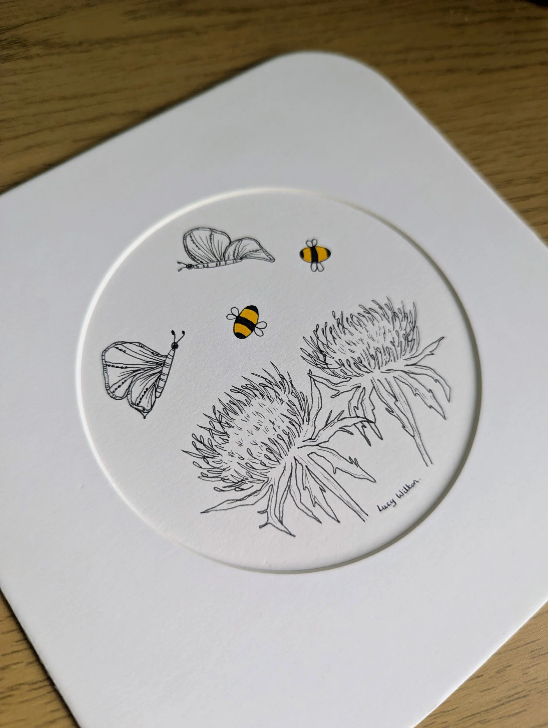 Thistle original botanical bee artwork