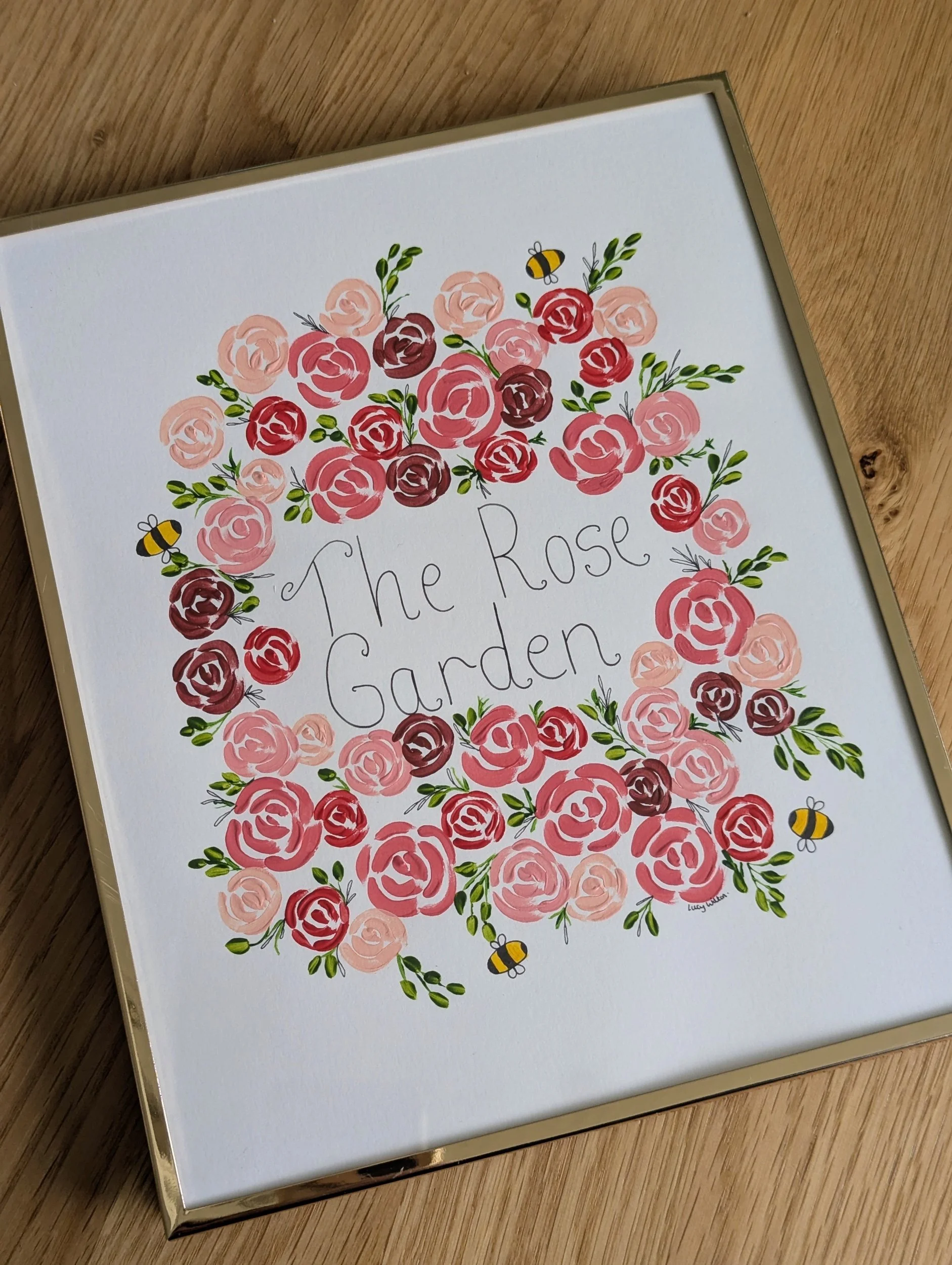 The rose garden original botanical bee artwork