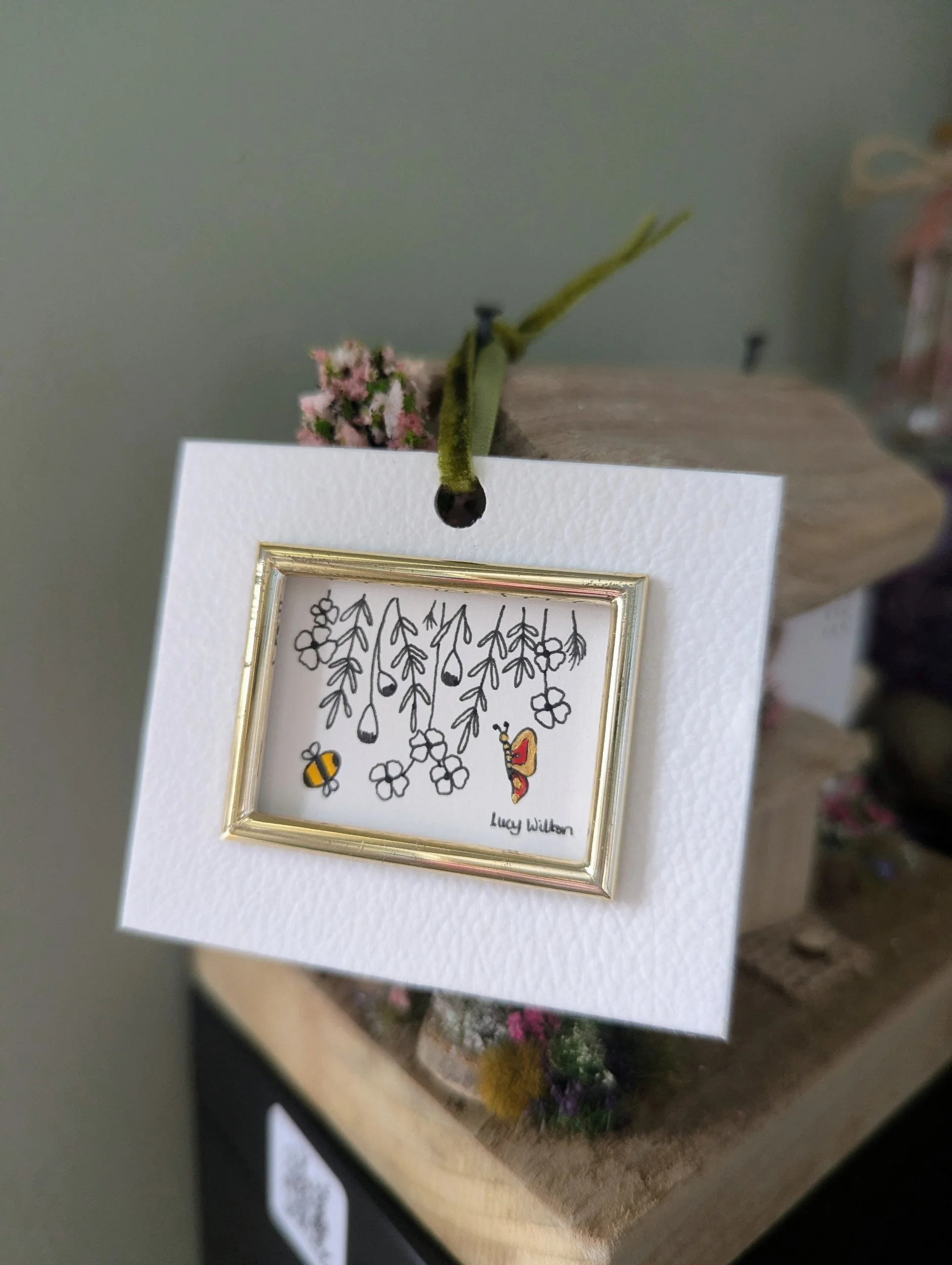 Bee and butterfly original botanical bee artwork