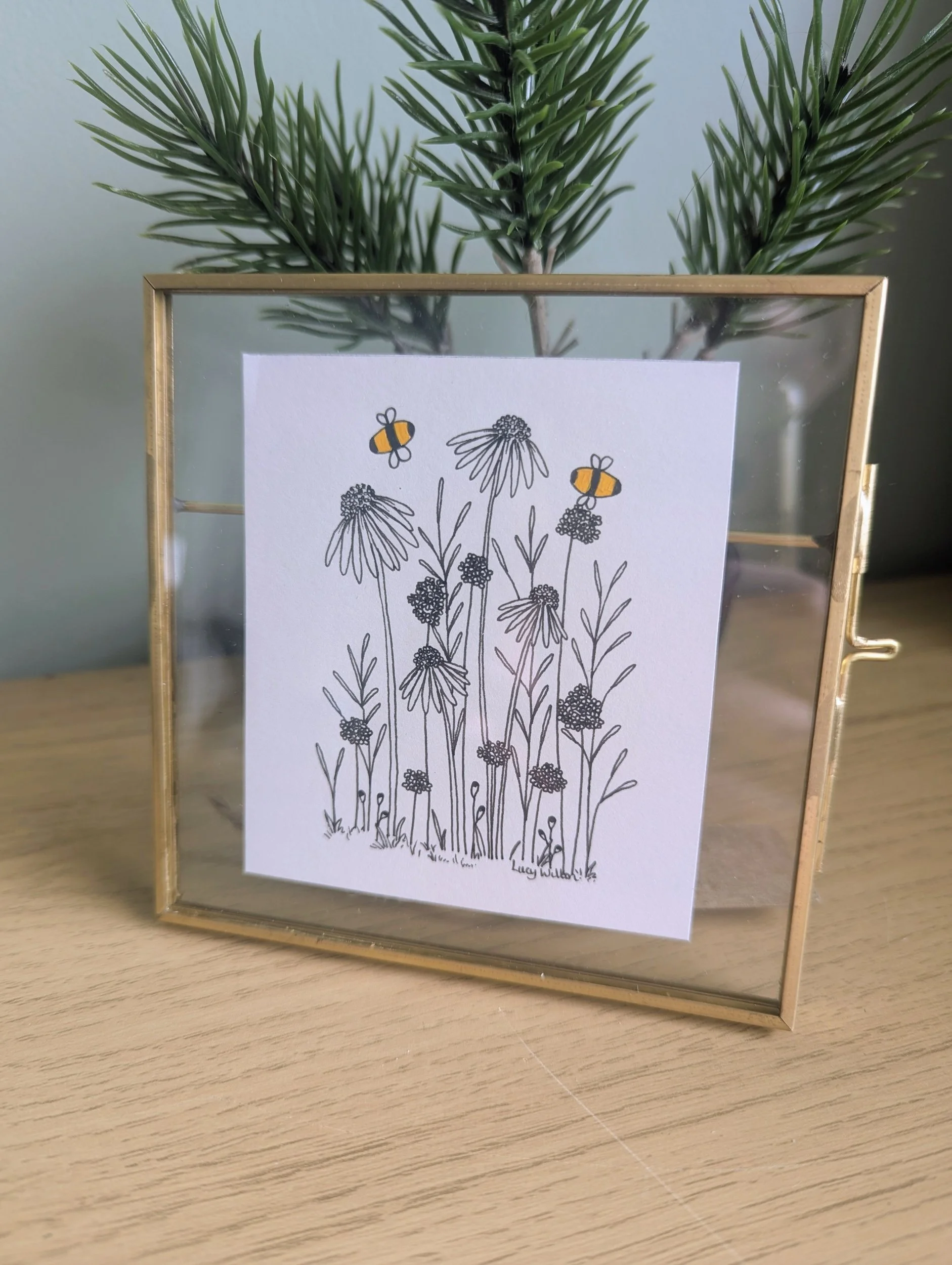 A quiet spot original botanical bee artwork