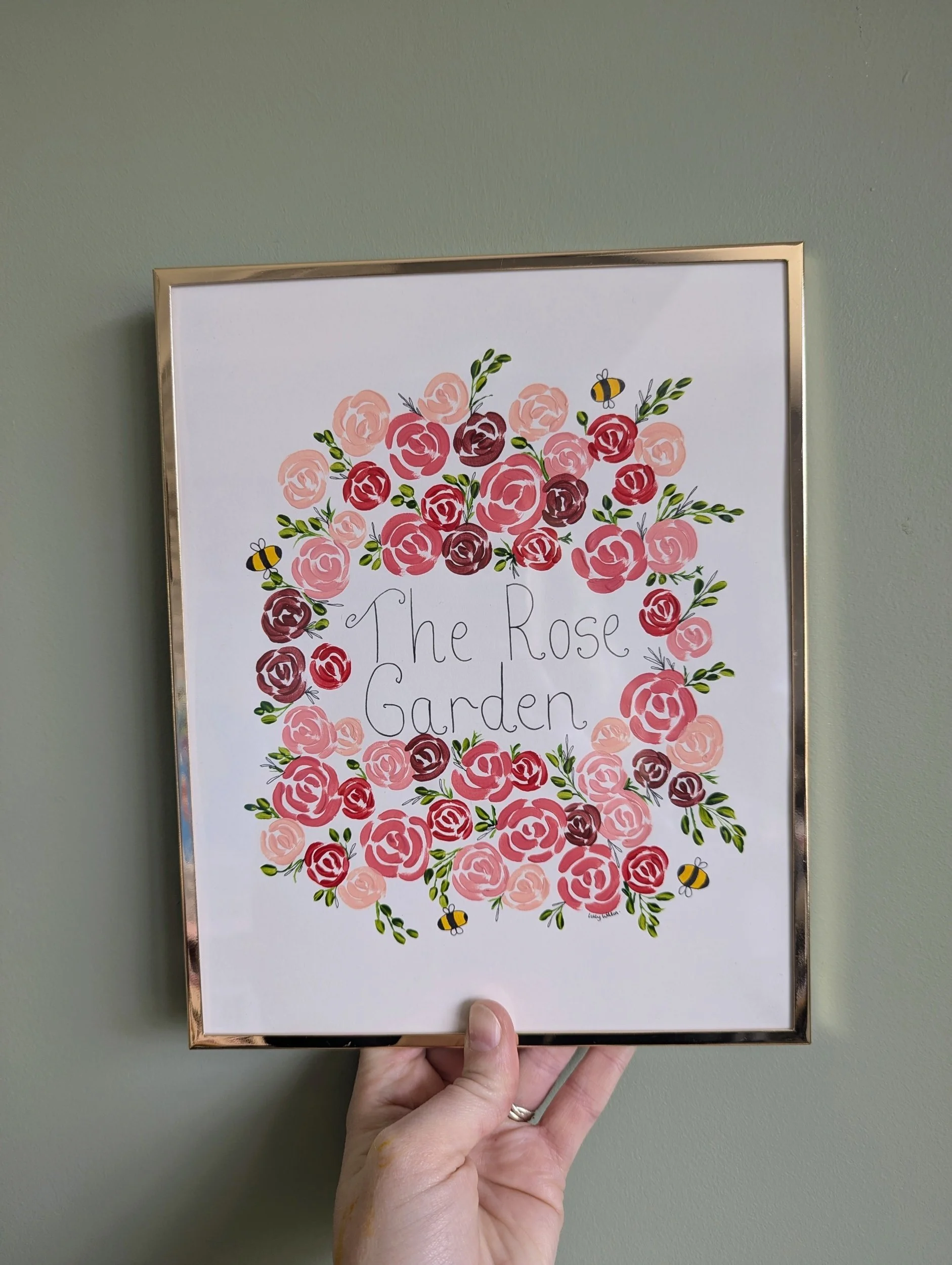 The rose garden original botanical bee artwork