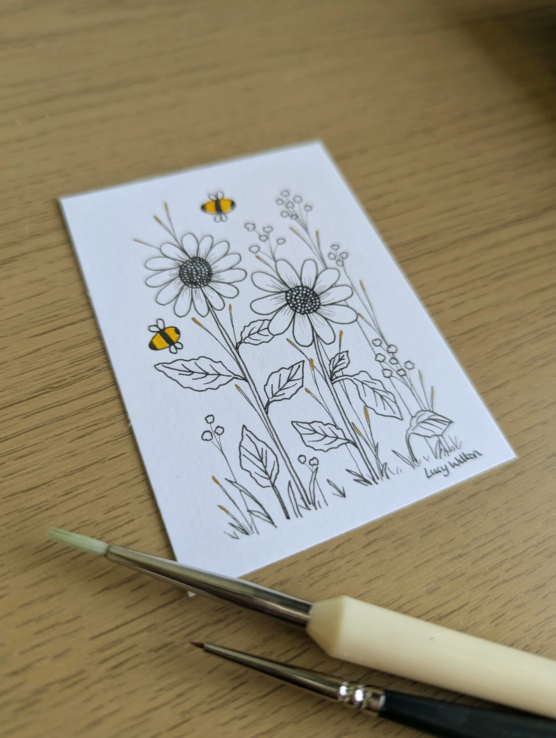 Mini Botanical ACEO Painting - Happy flower