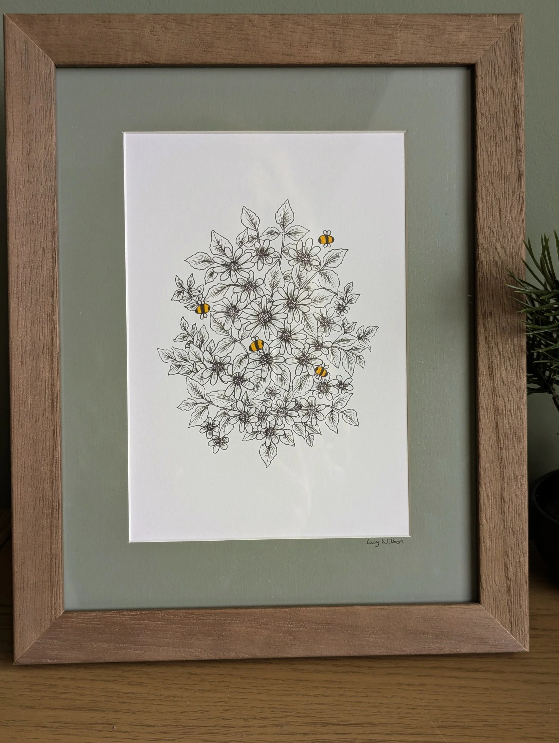 Drawn from the garden original botanical bee artwork