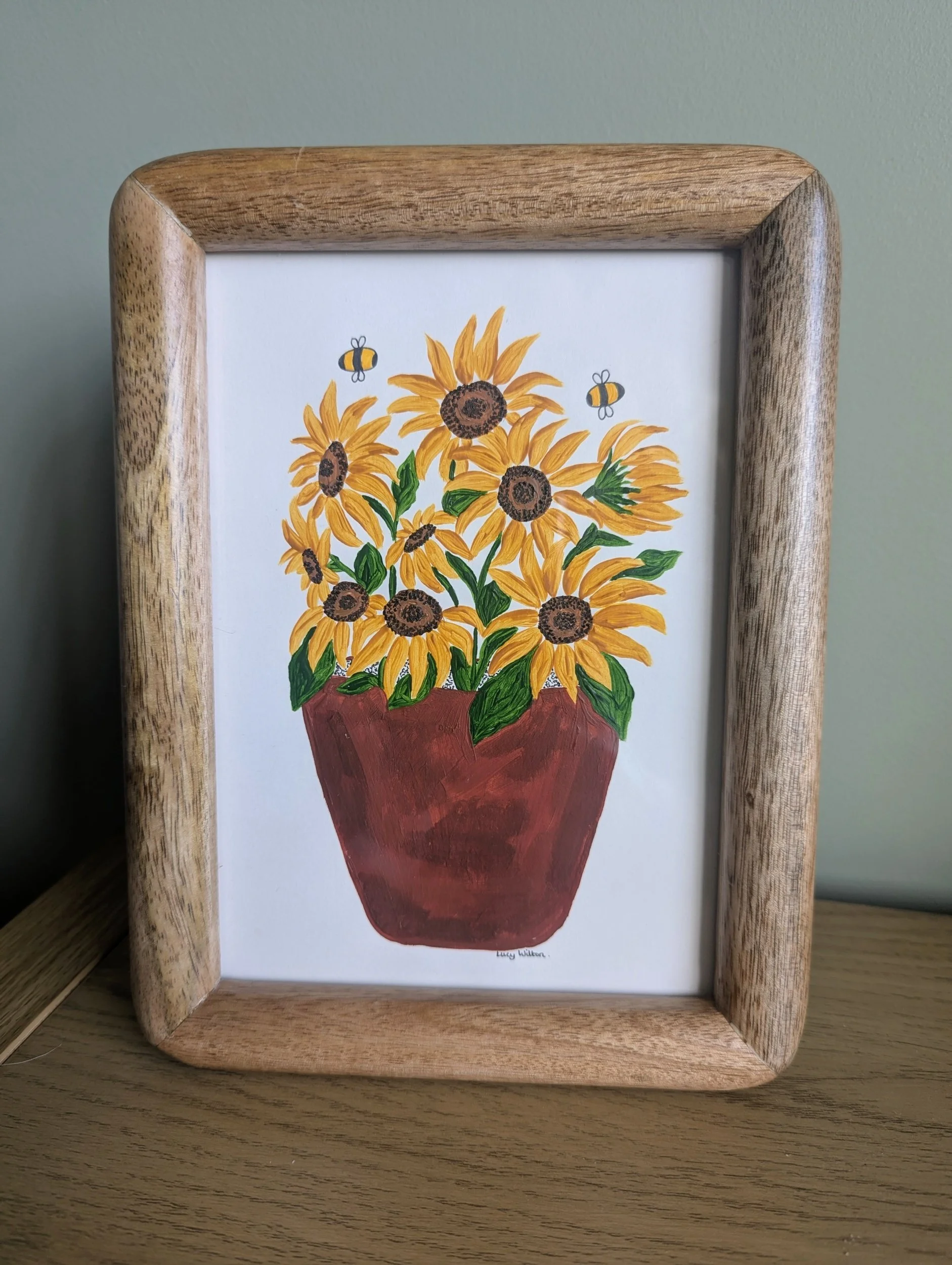A pot of sunshine original botanical bee artwork