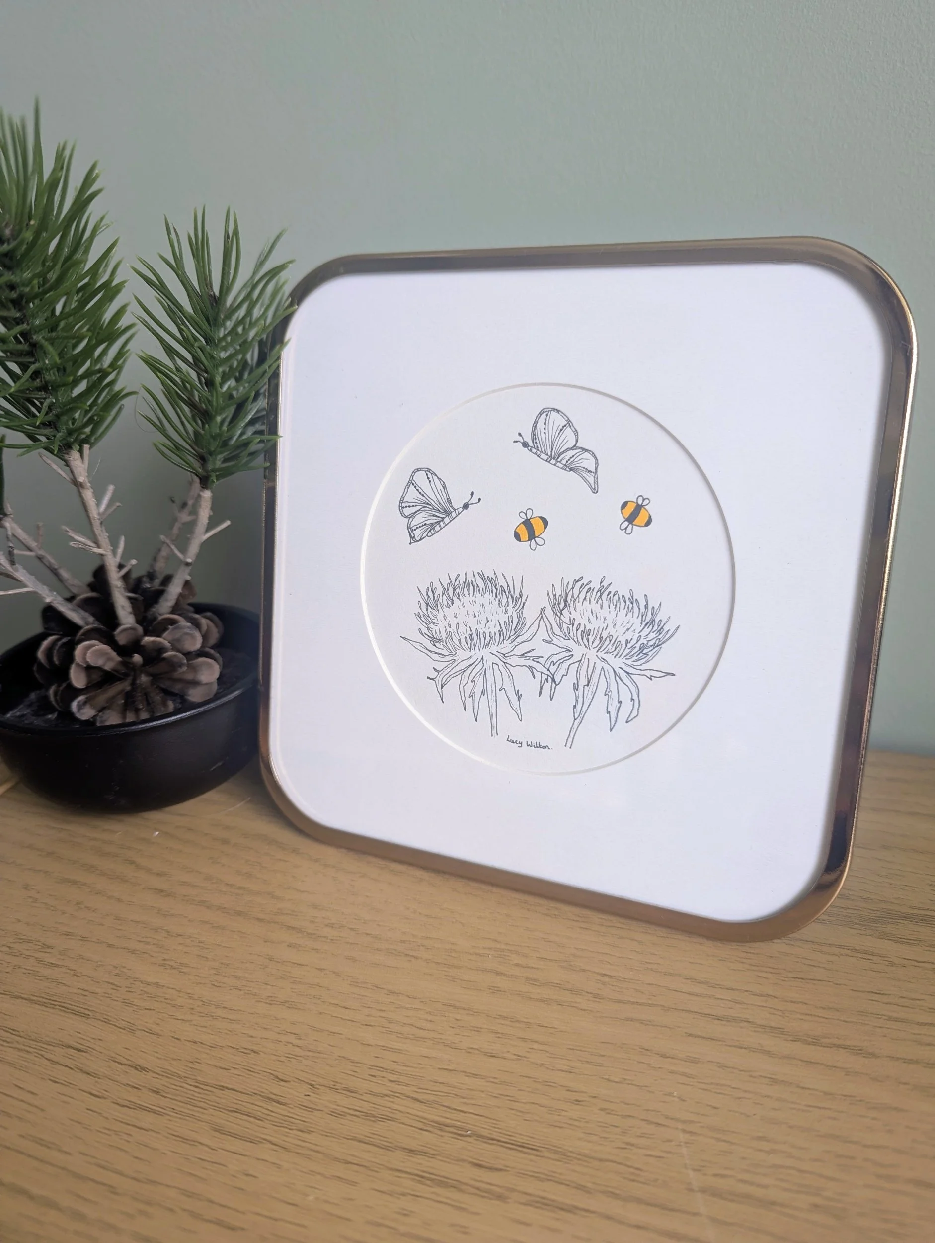 Thistle original botanical bee artwork