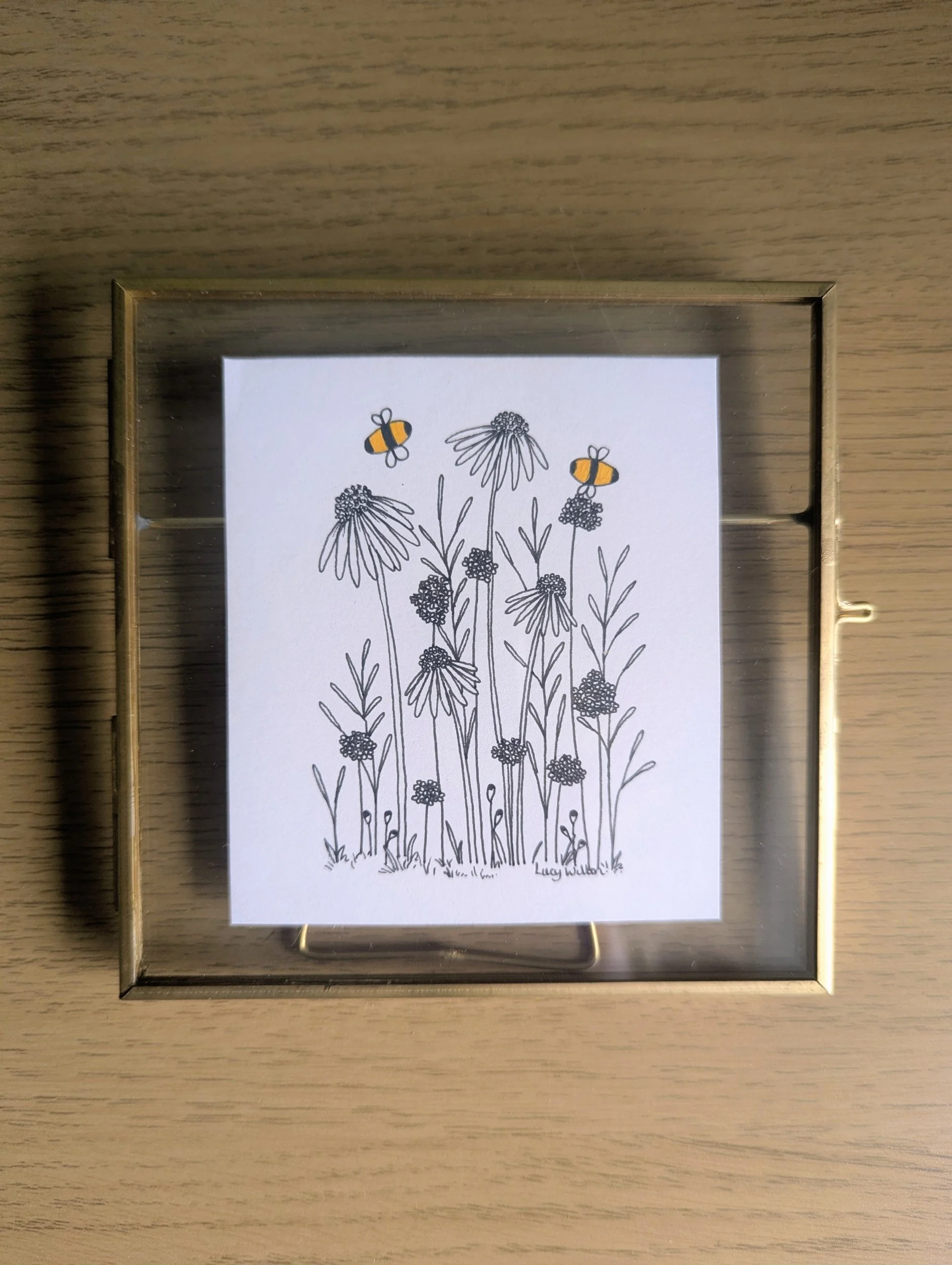 A quiet spot original botanical bee artwork