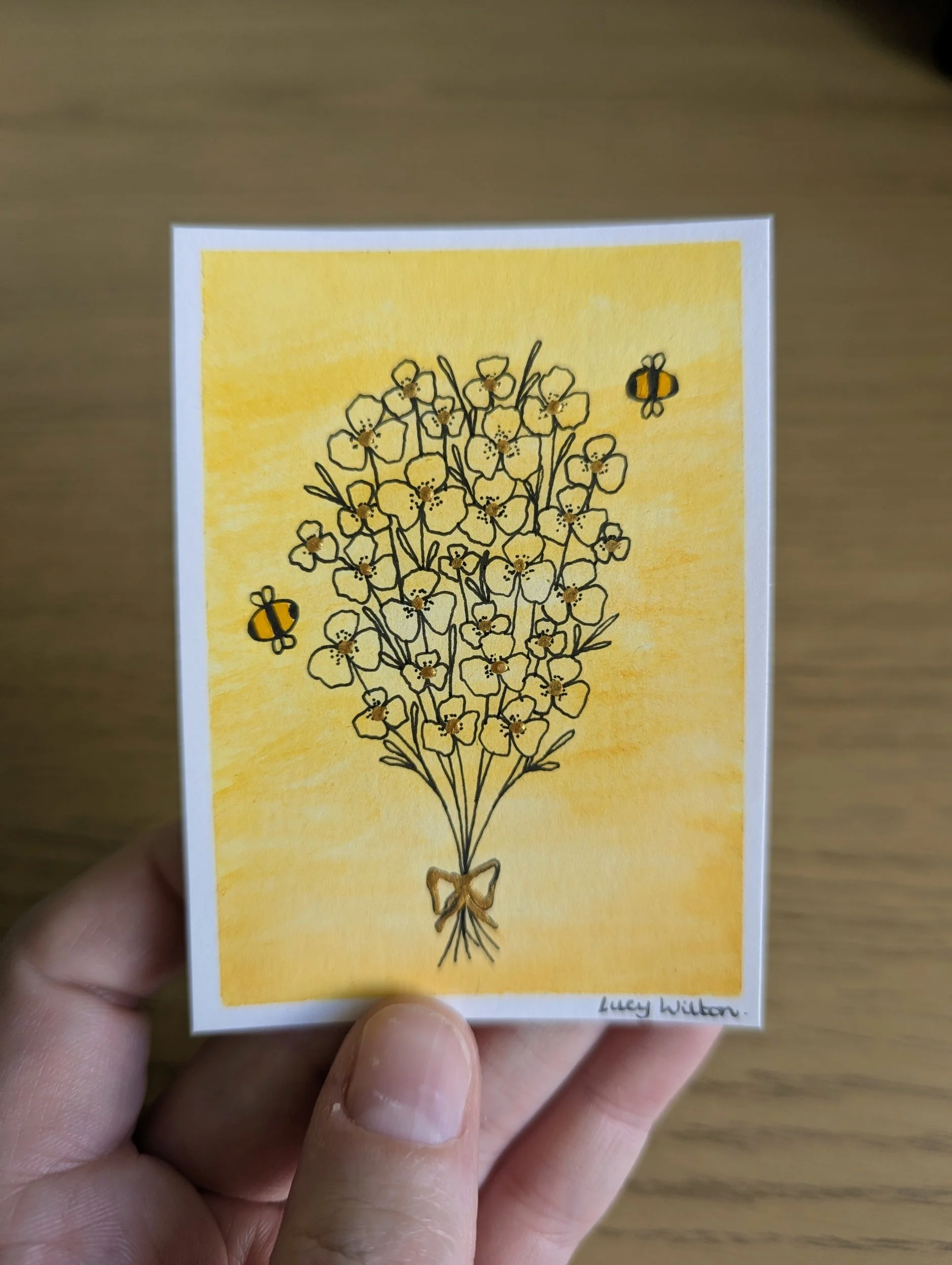 Mini Botanical ACEO Painting - Gold dust