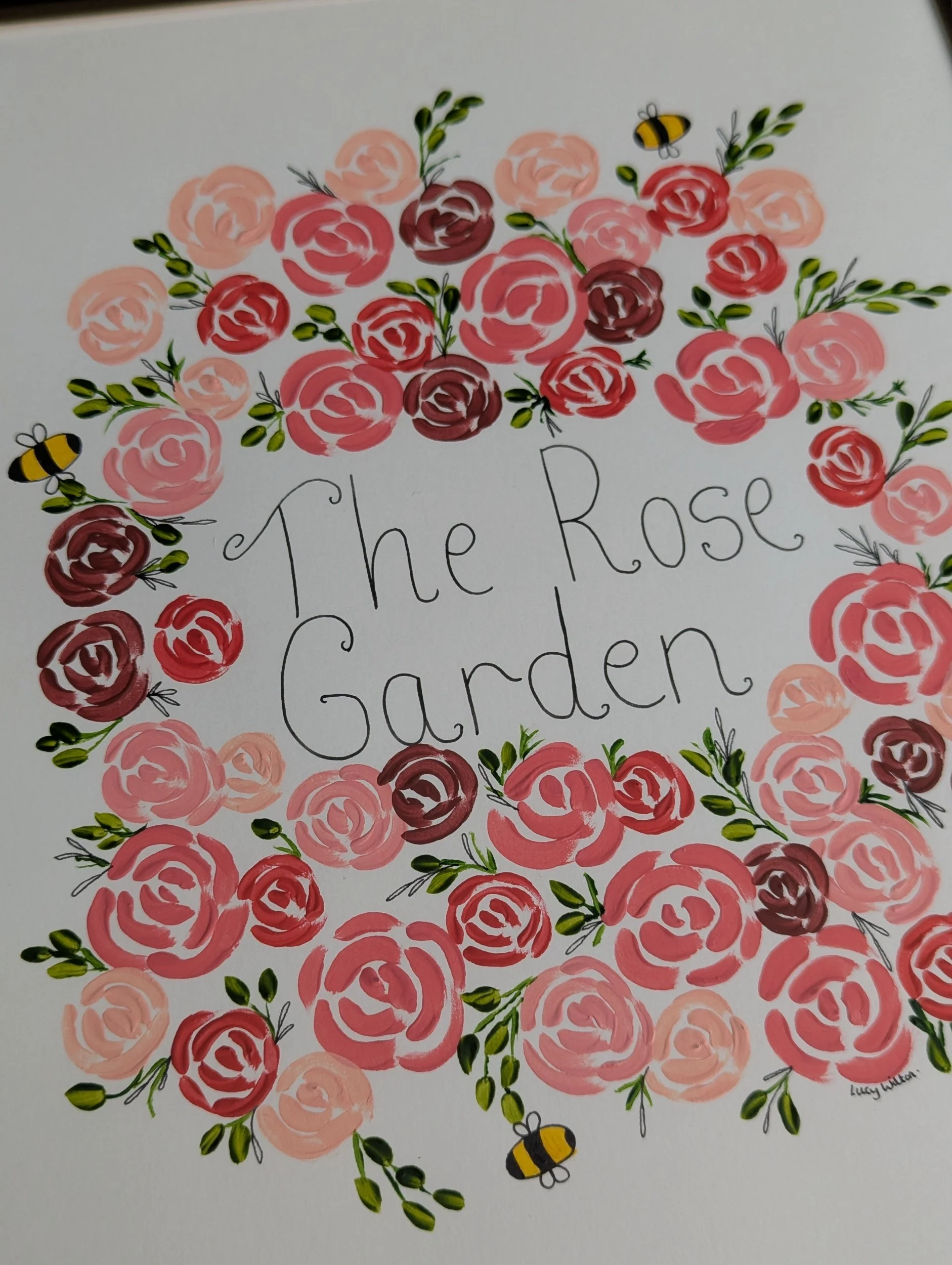 The rose garden original botanical bee artwork