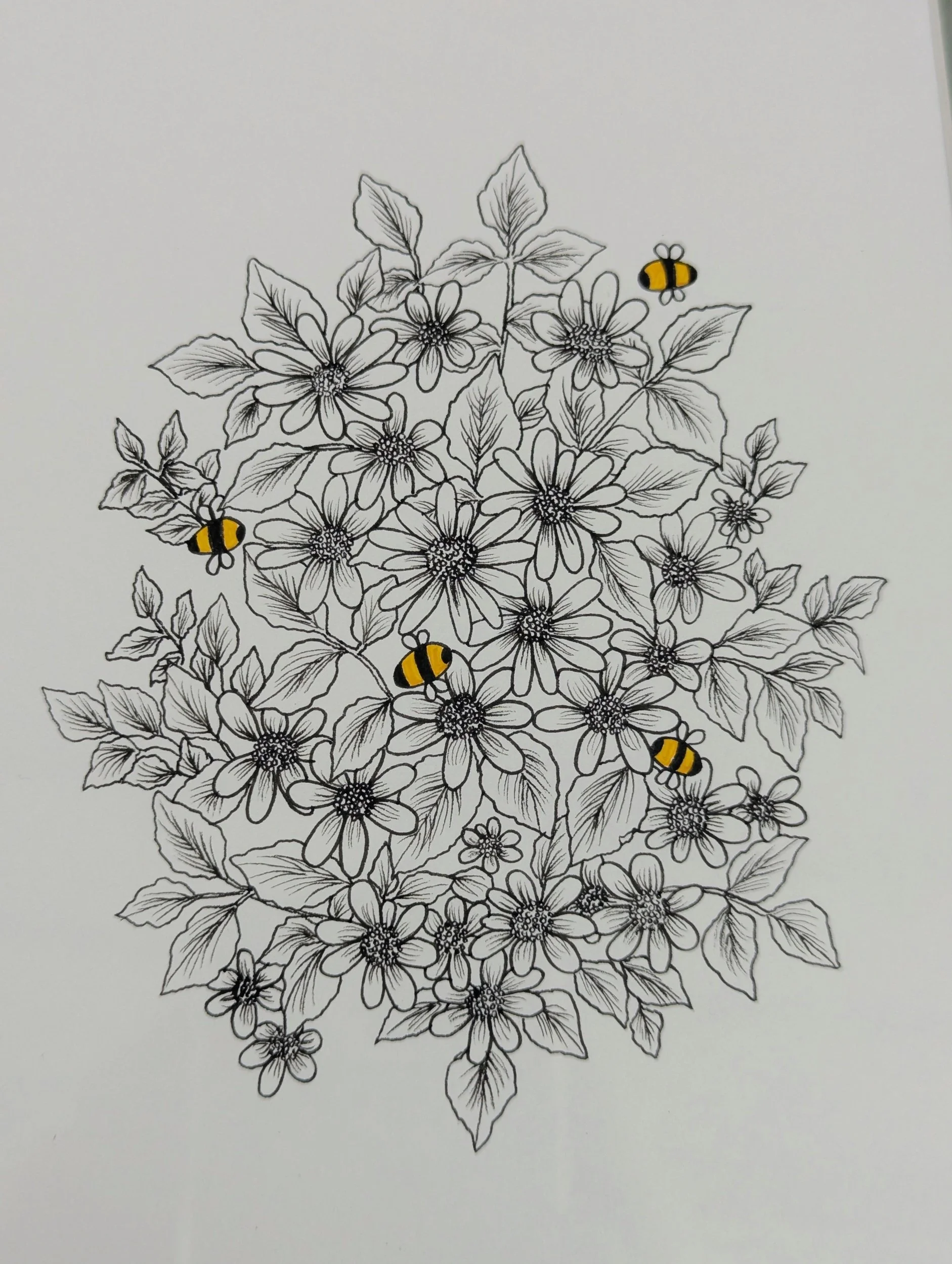 Drawn from the garden original botanical bee artwork