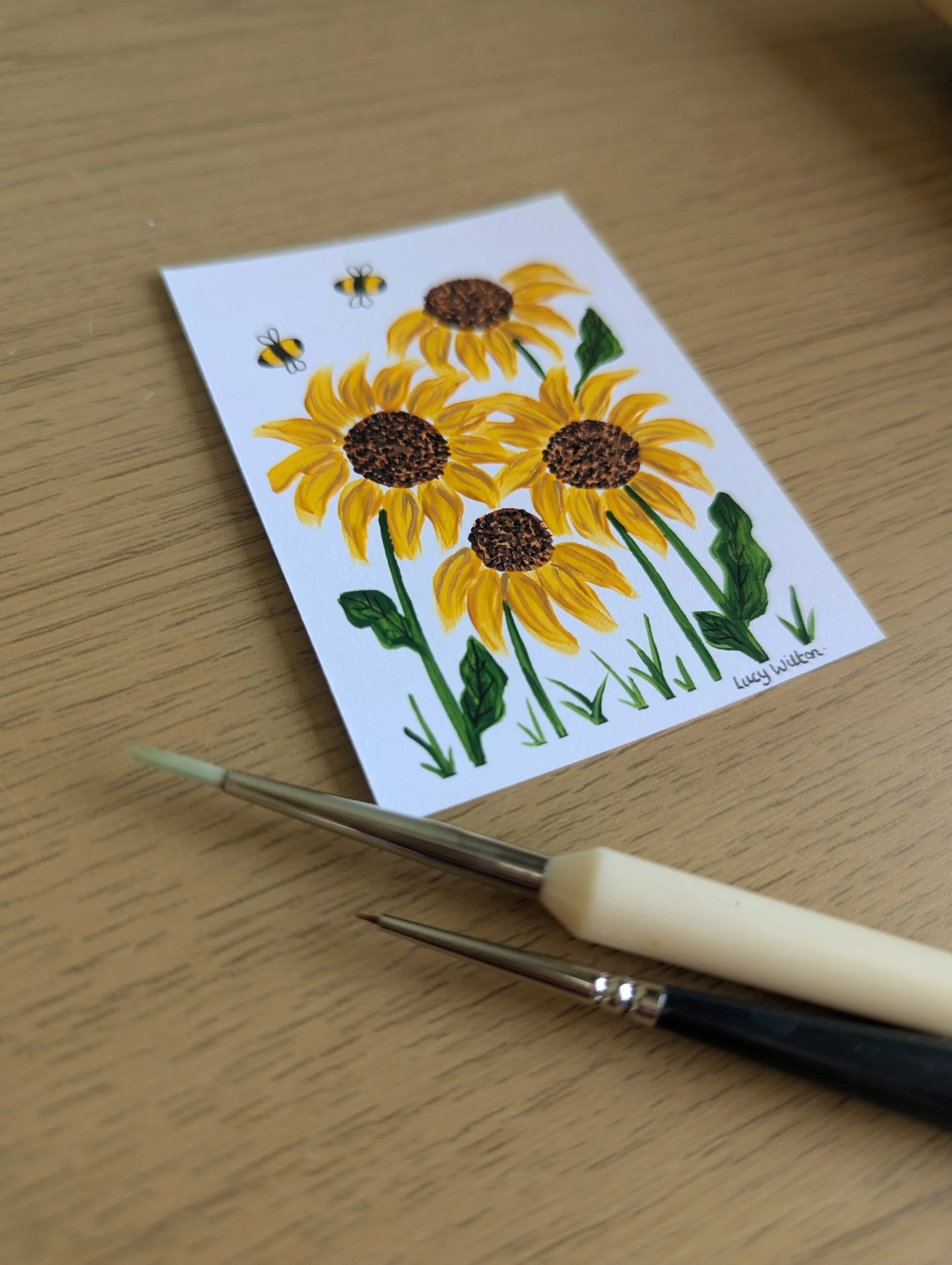 Mini Botanical ACEO Painting - Sunflower power
