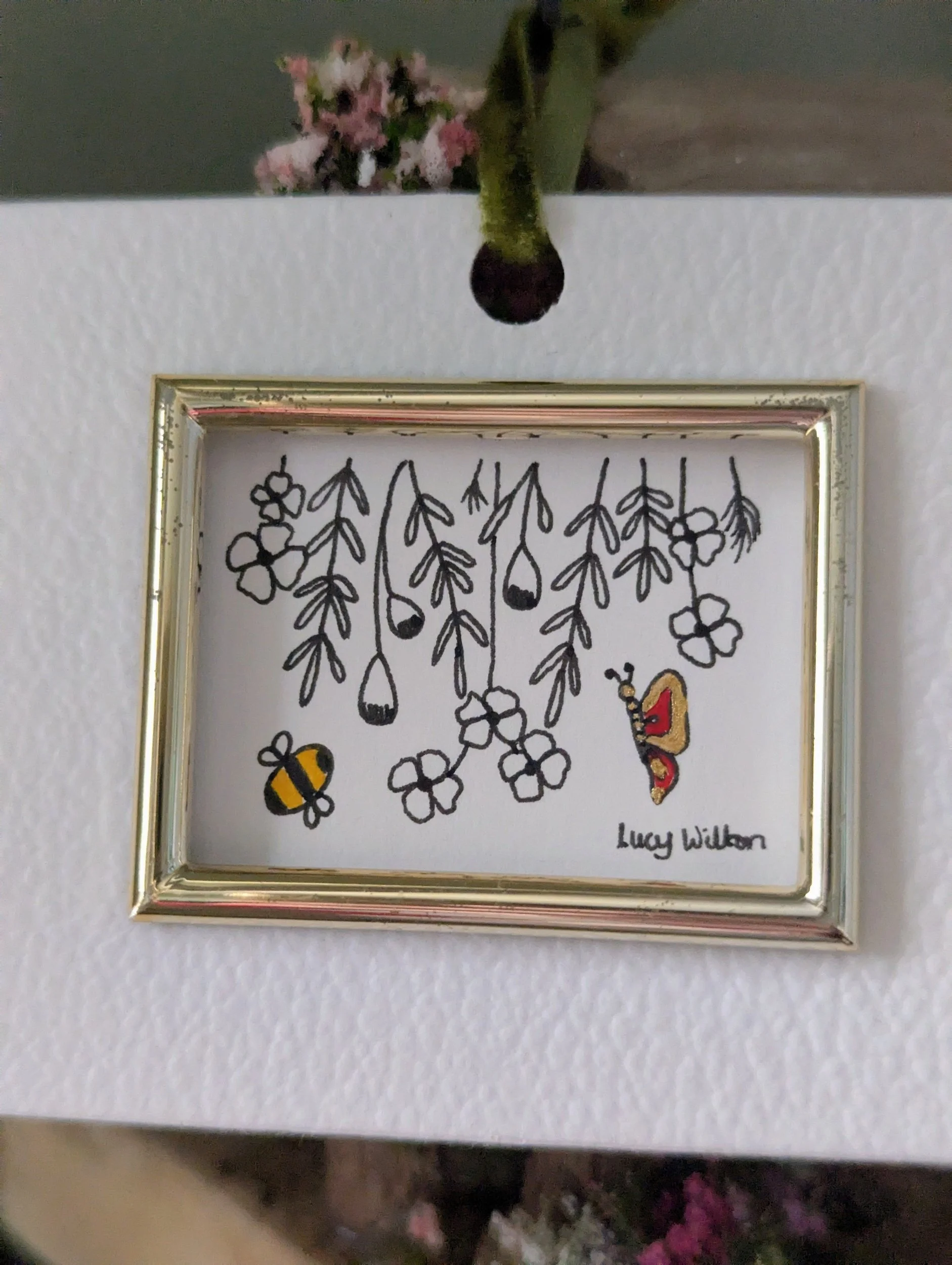 Bee and butterfly original botanical bee artwork