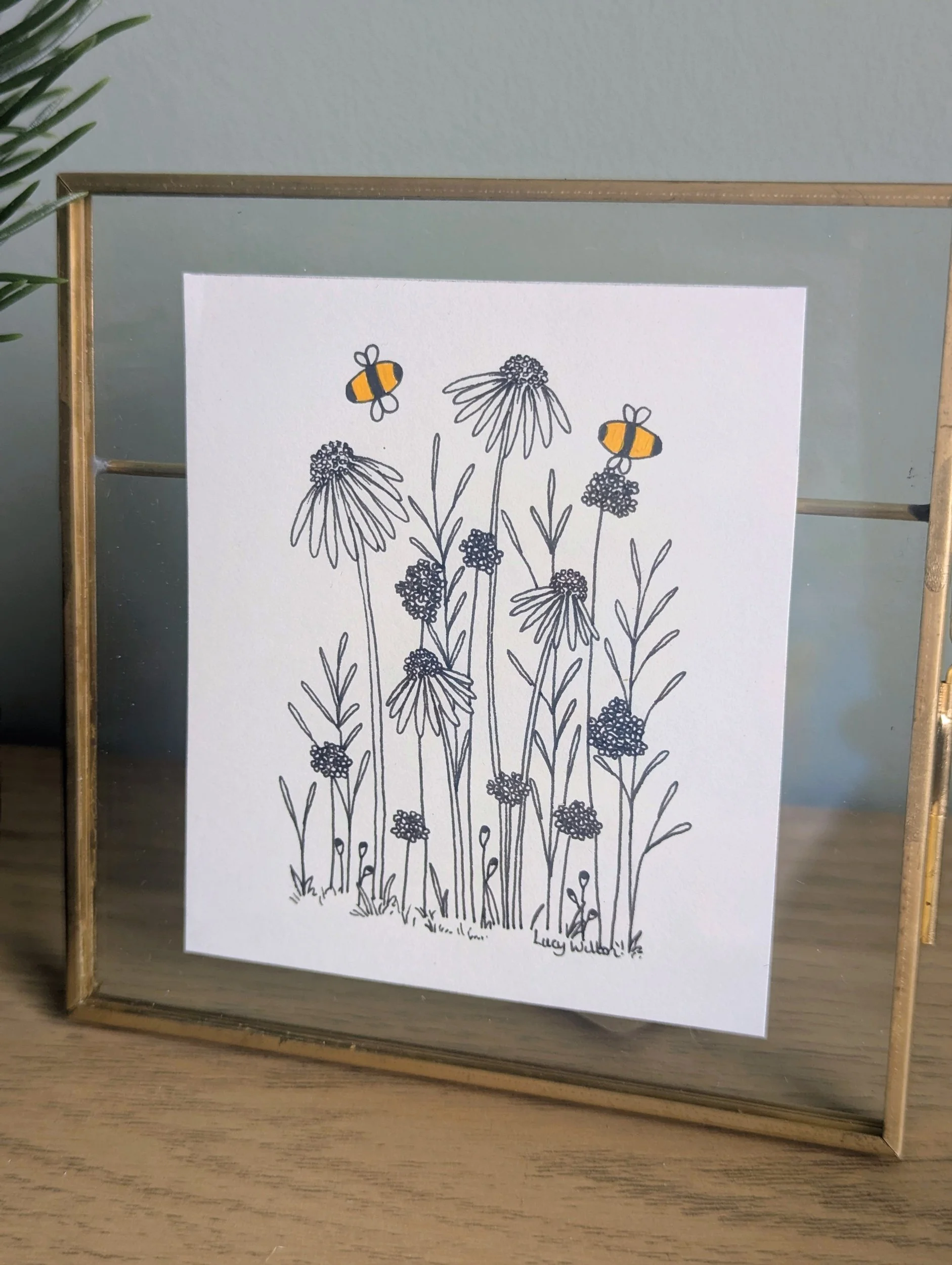 A quiet spot original botanical bee artwork