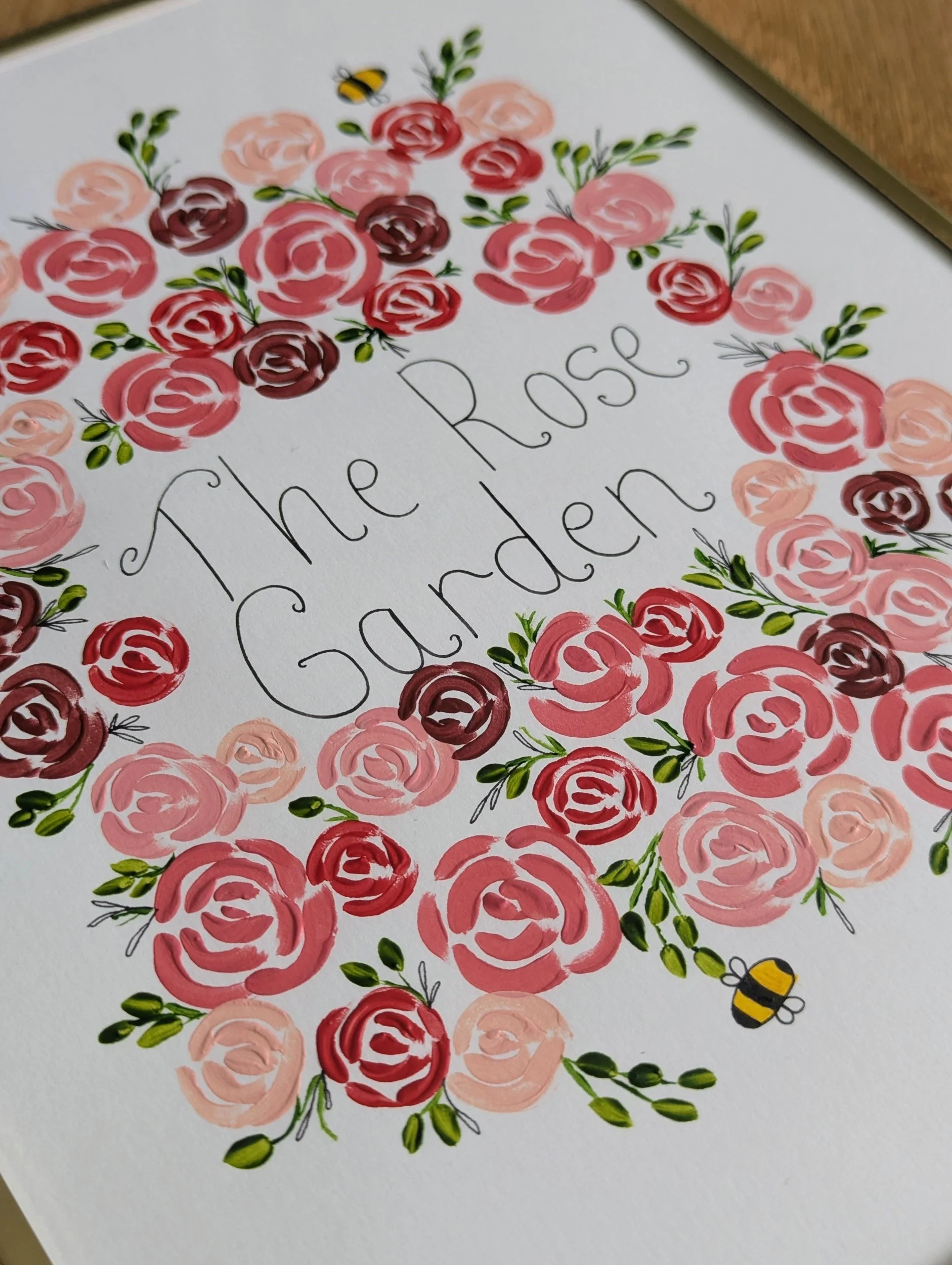The rose garden original botanical bee artwork
