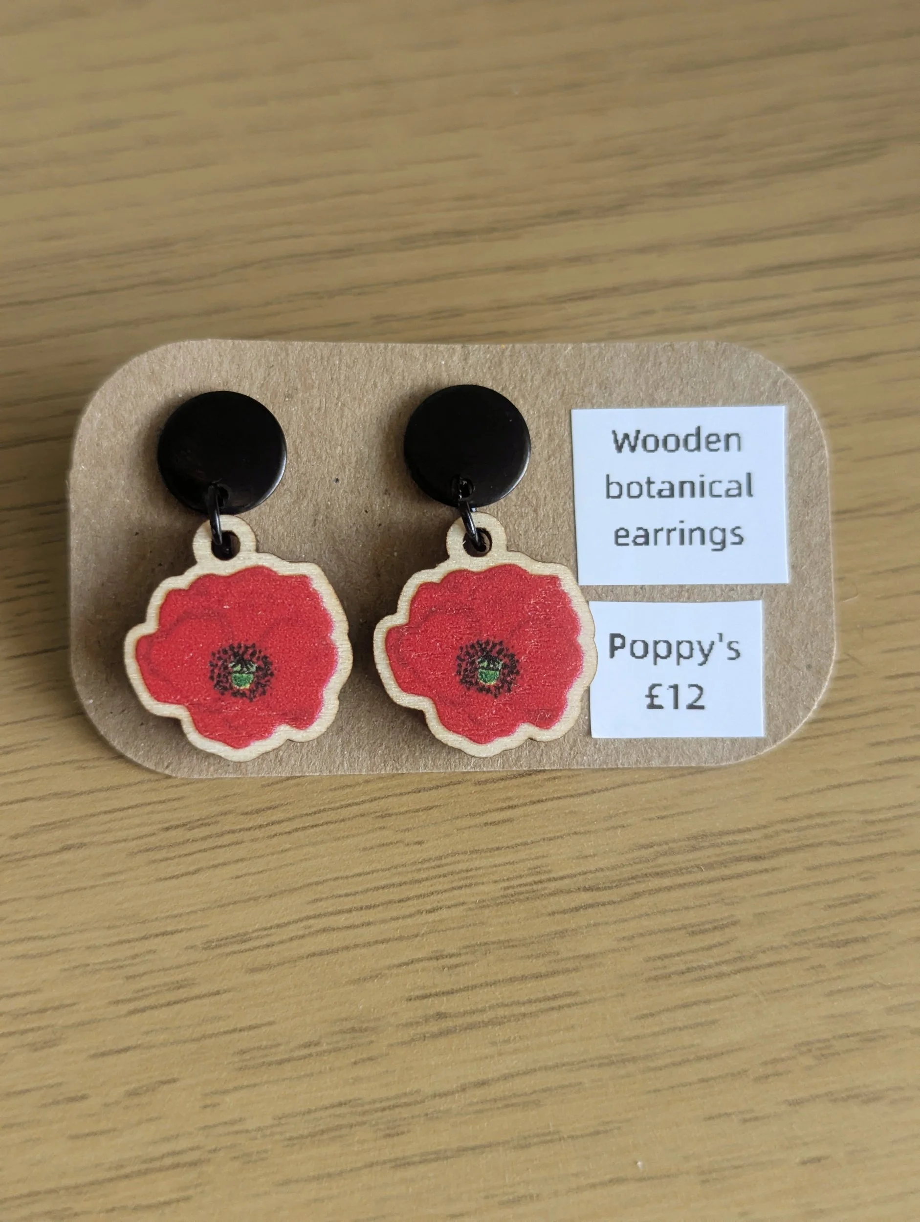 Botanical wooden earrings- Poppy's