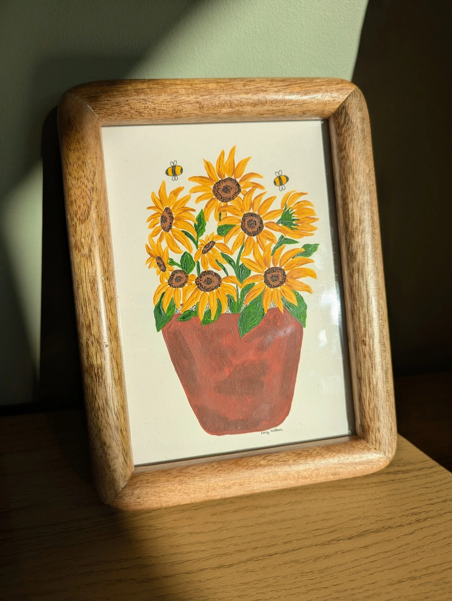 A pot of sunshine original botanical bee artwork