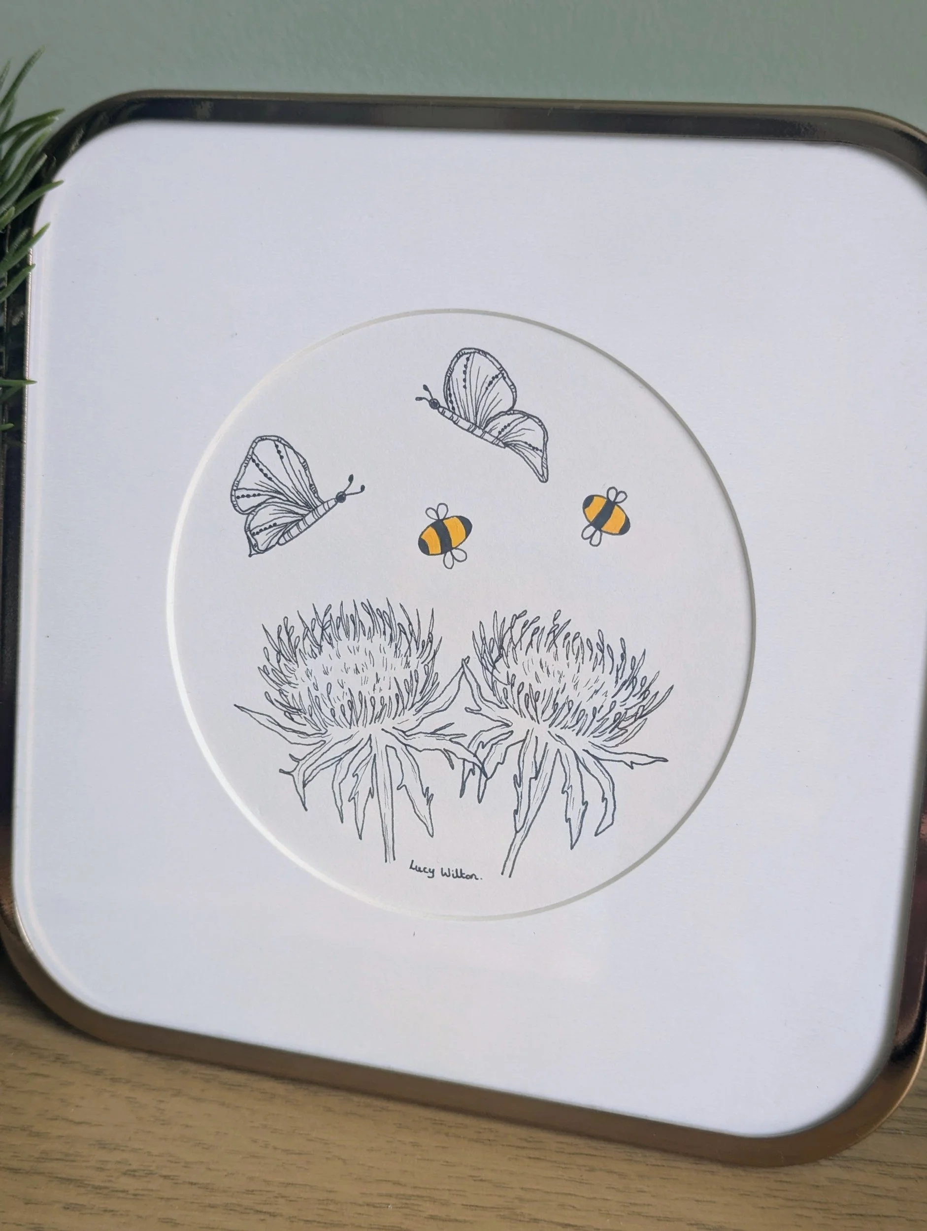 Thistle original botanical bee artwork