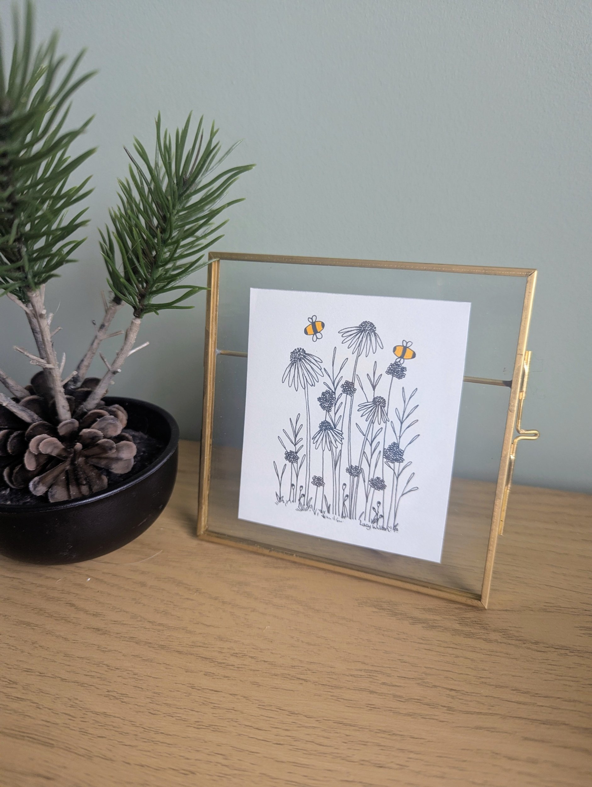 A quiet spot original botanical bee artwork