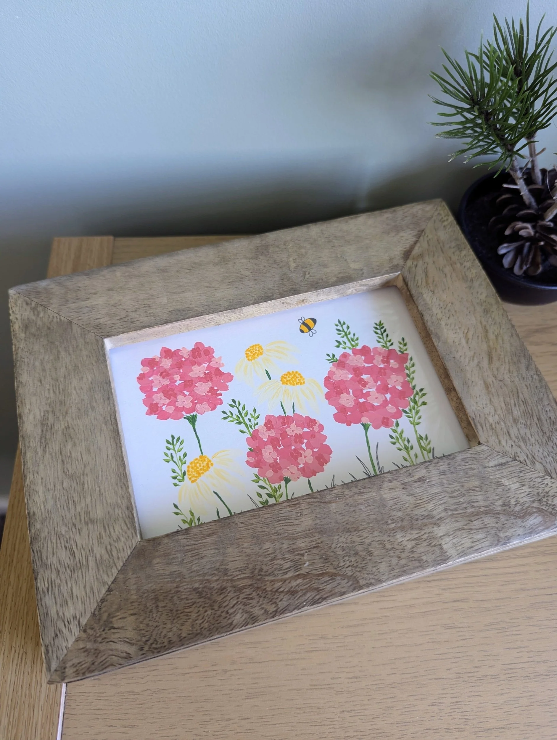 Meadow and garden wooden botanical bee jewellery keepsake box