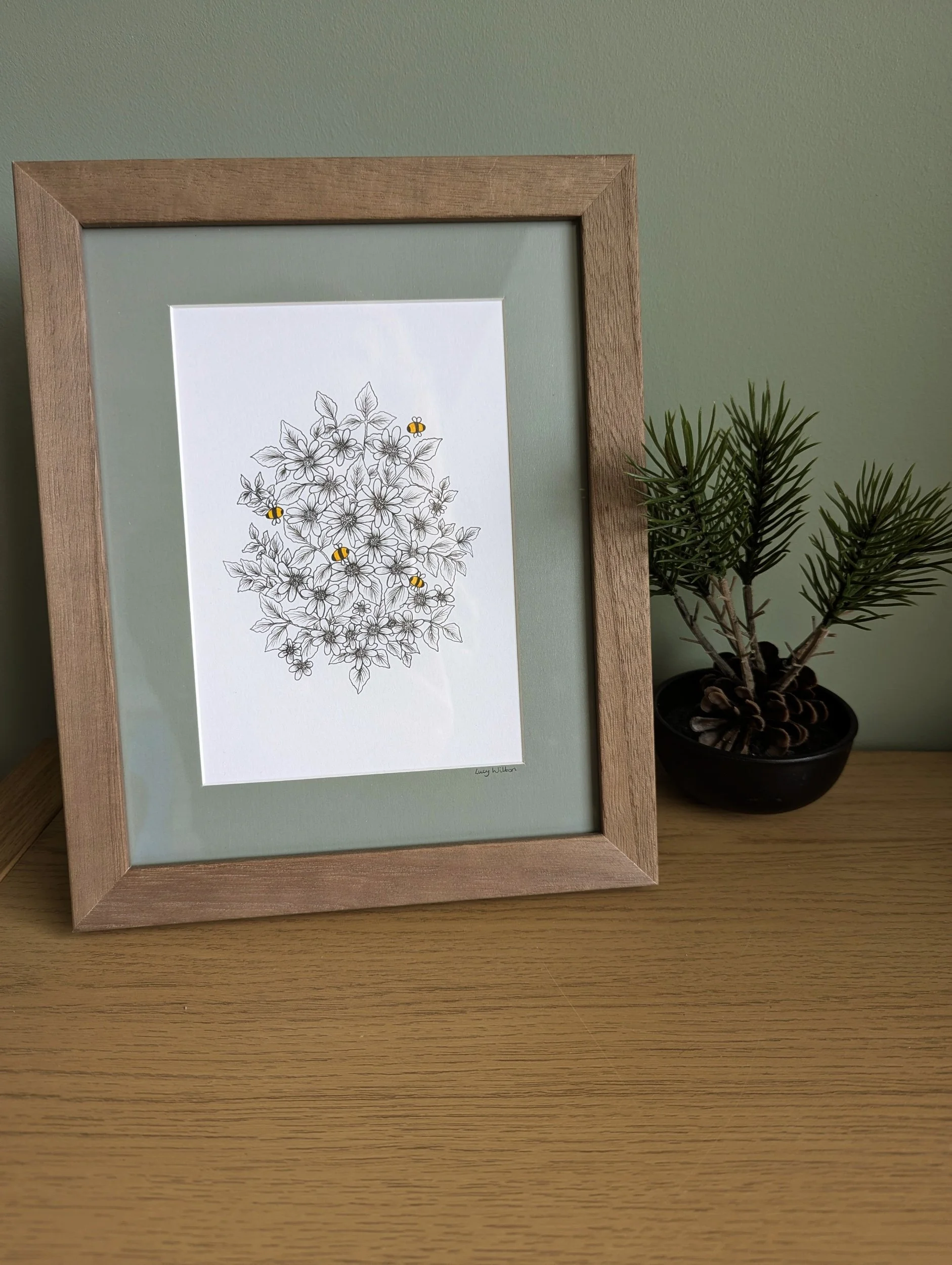 Drawn from the garden original botanical bee artwork