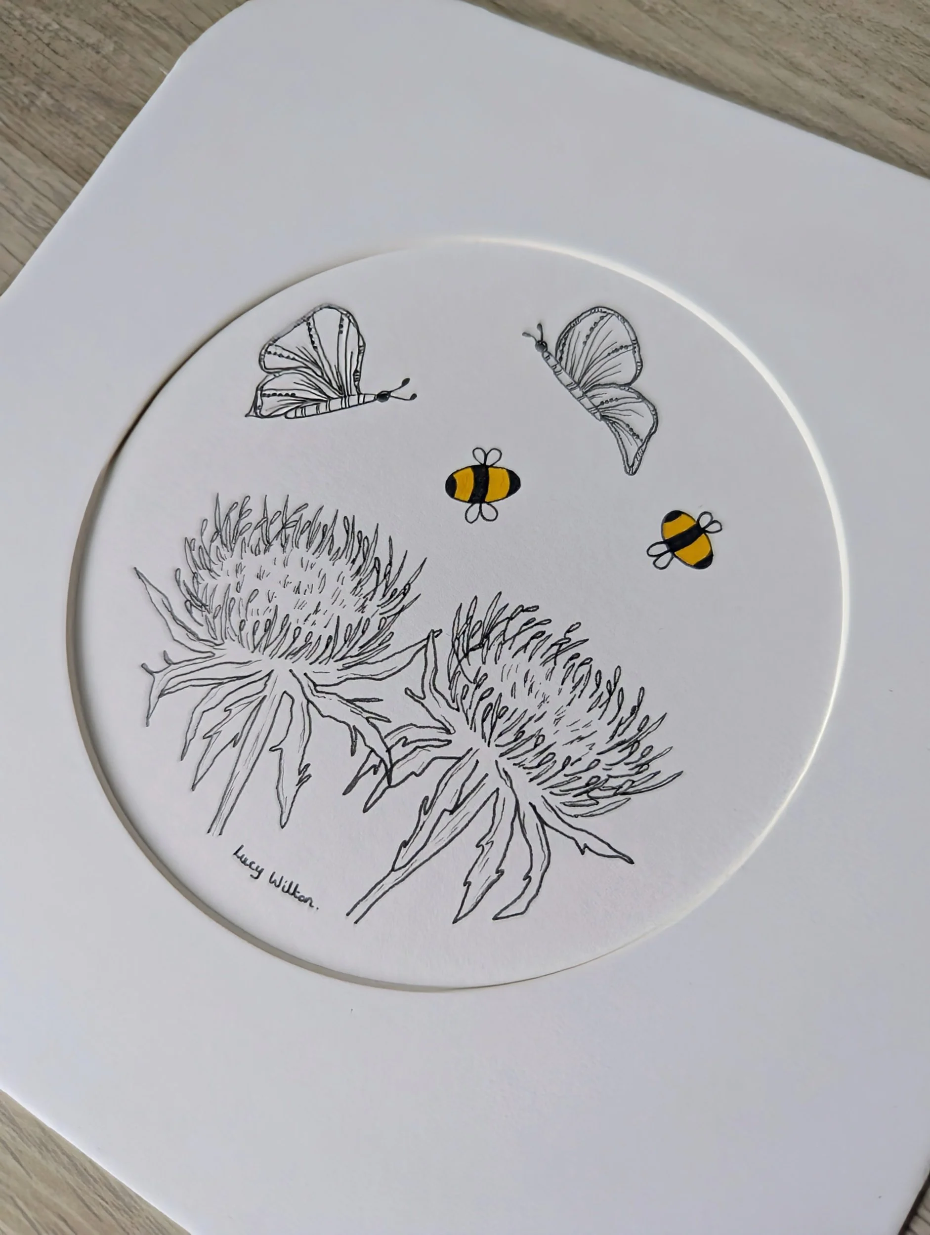 Thistle original botanical bee artwork