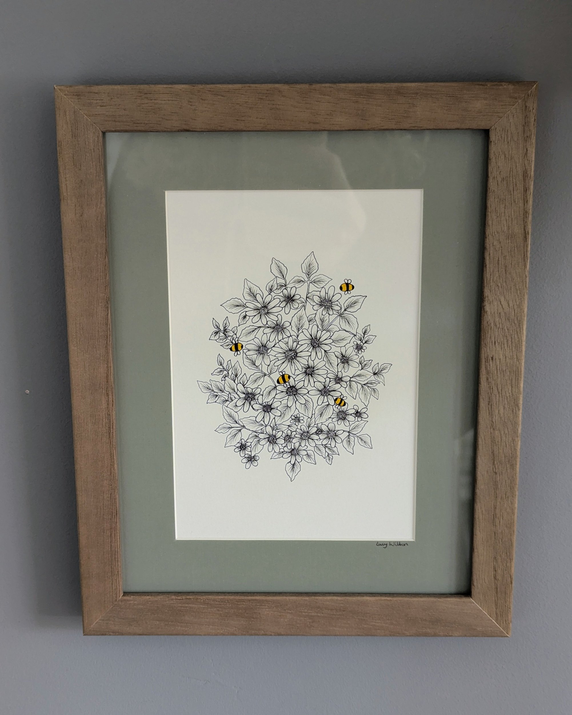 Drawn from the garden original botanical bee artwork