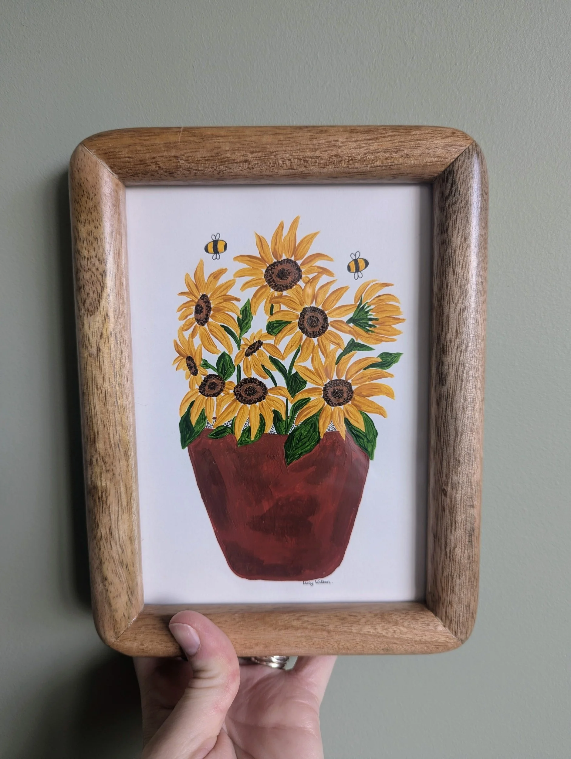 A pot of sunshine original botanical bee artwork