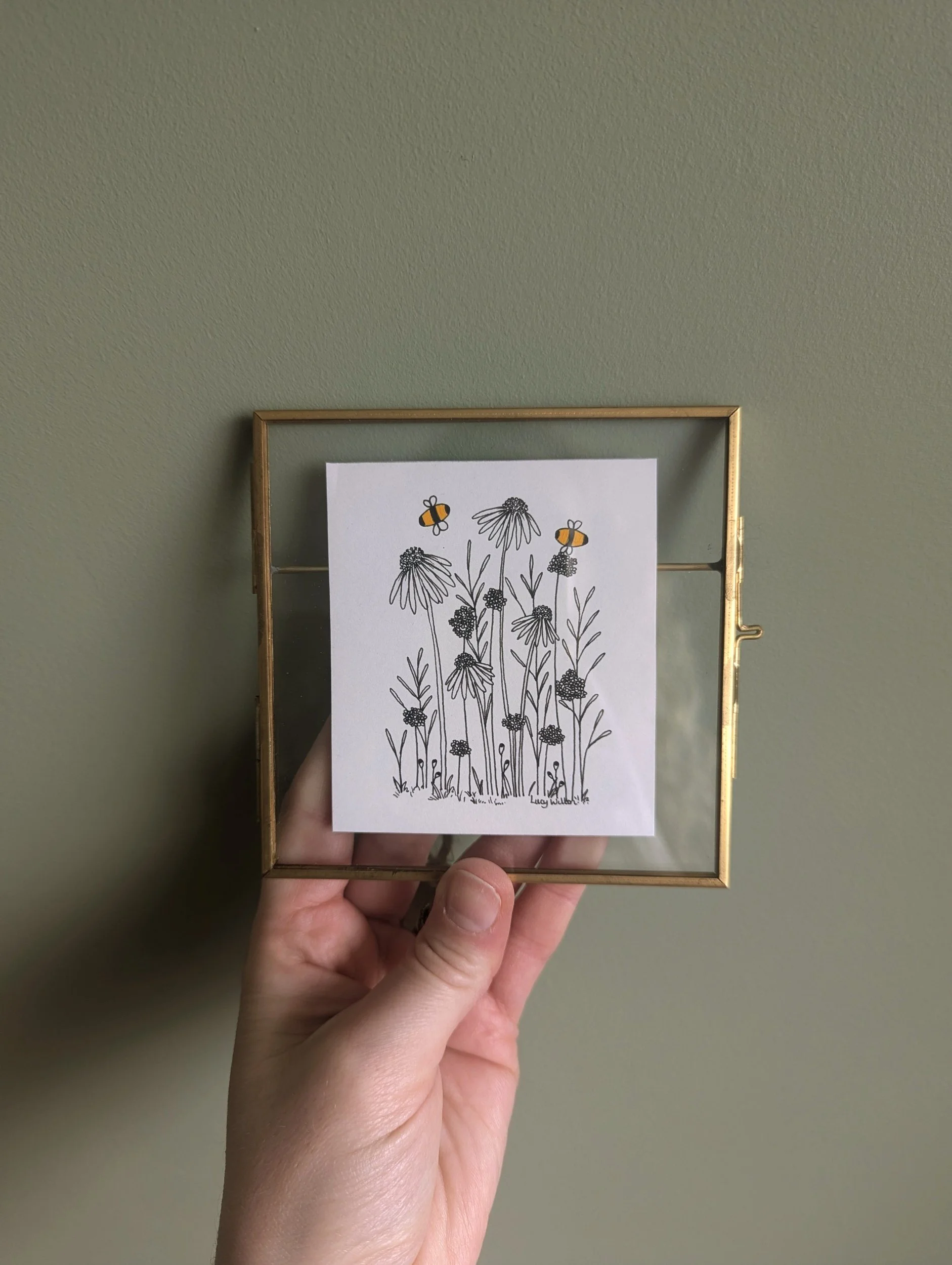 A quiet spot original botanical bee artwork