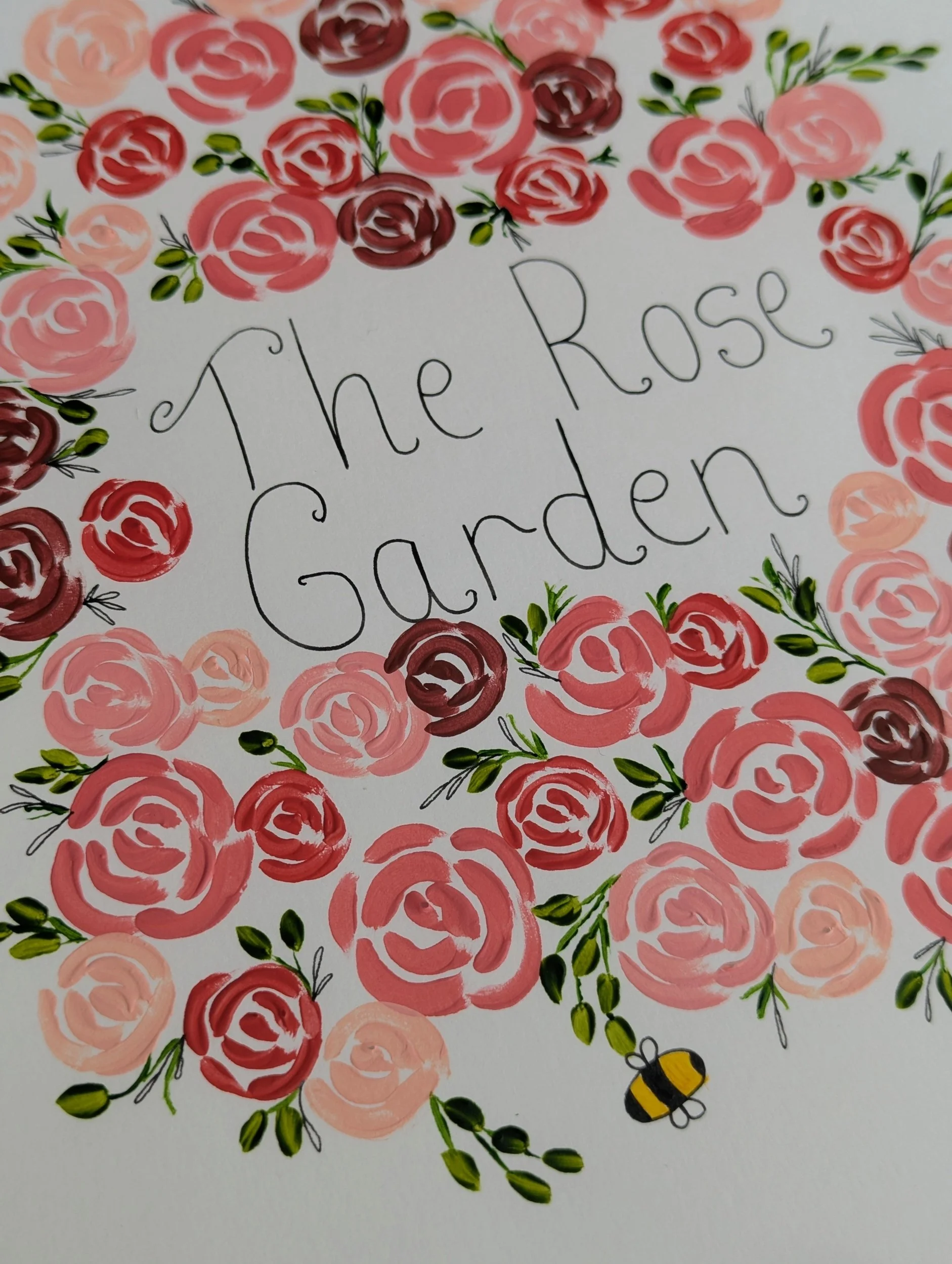 The rose garden original botanical bee artwork
