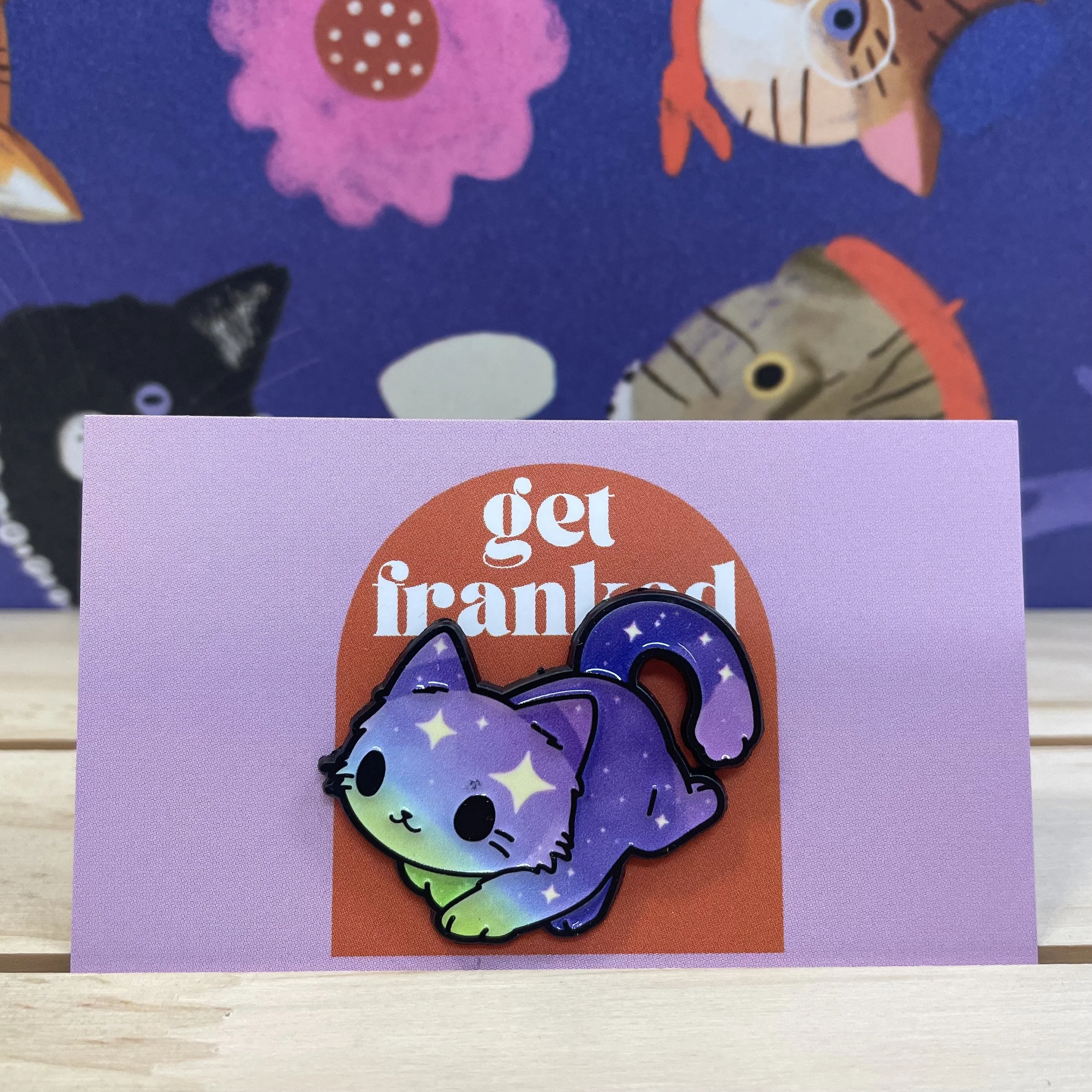 Pin: Green and purple cat