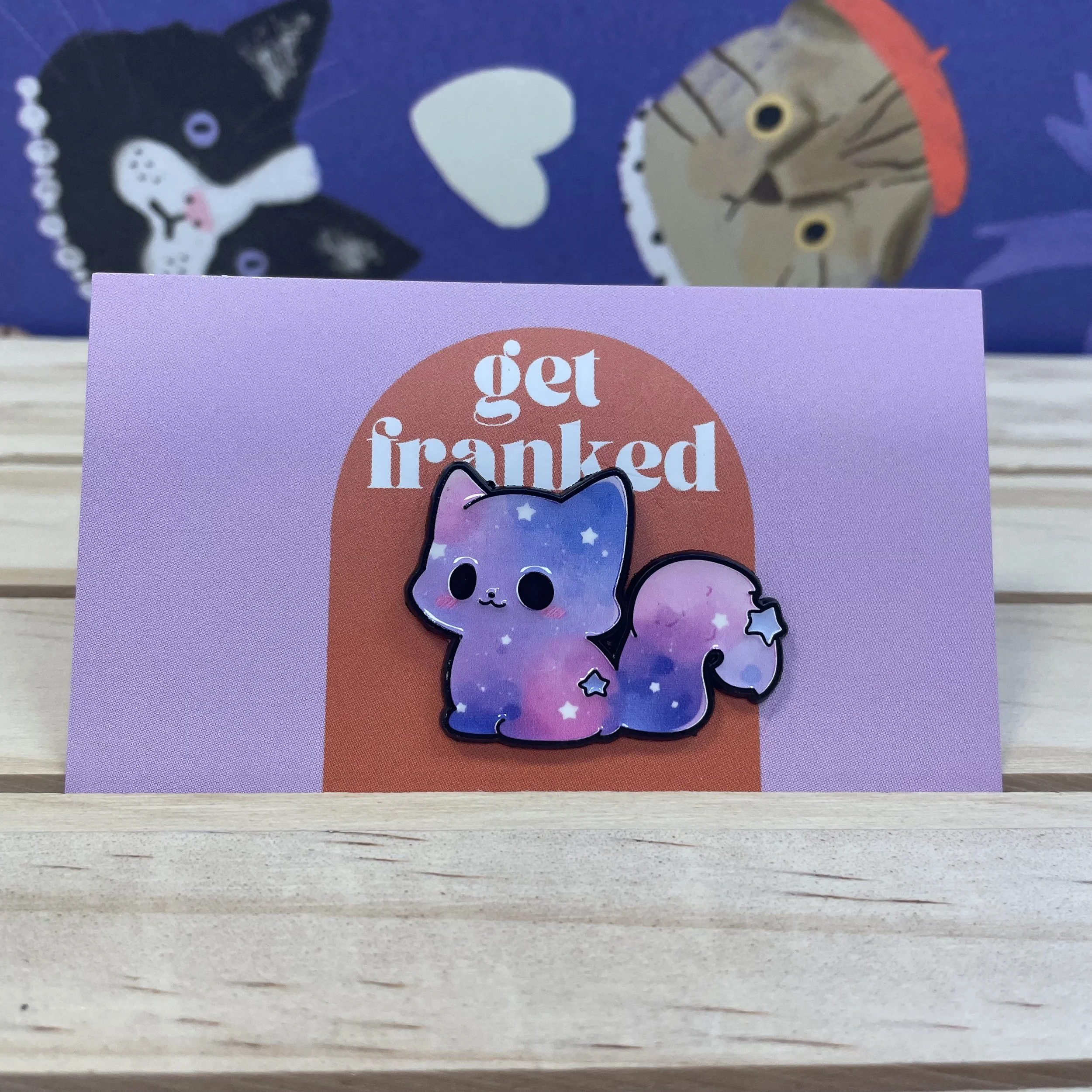 Pin: Purple-blue cat with stars