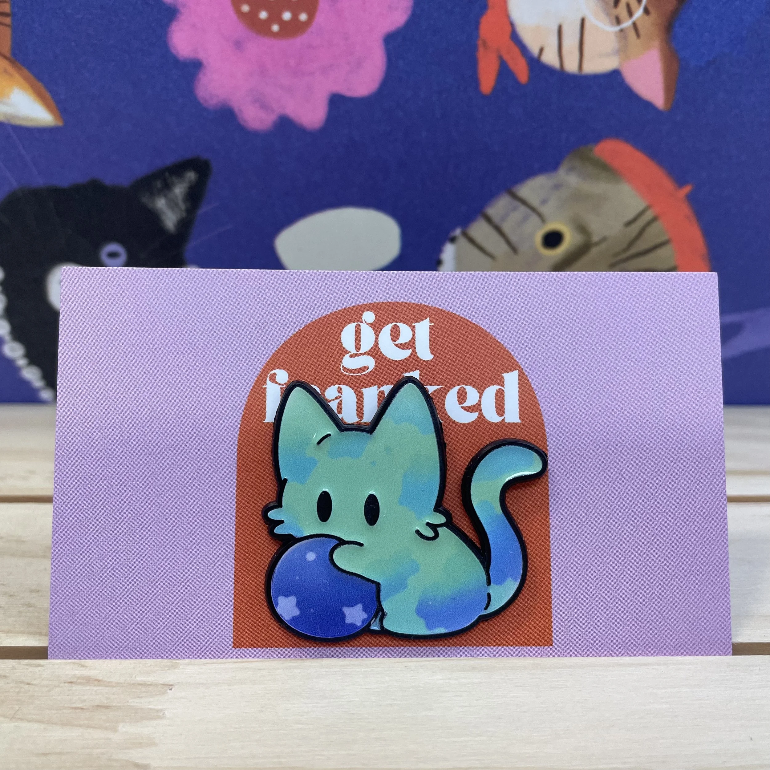 Pin: Green cat with ball