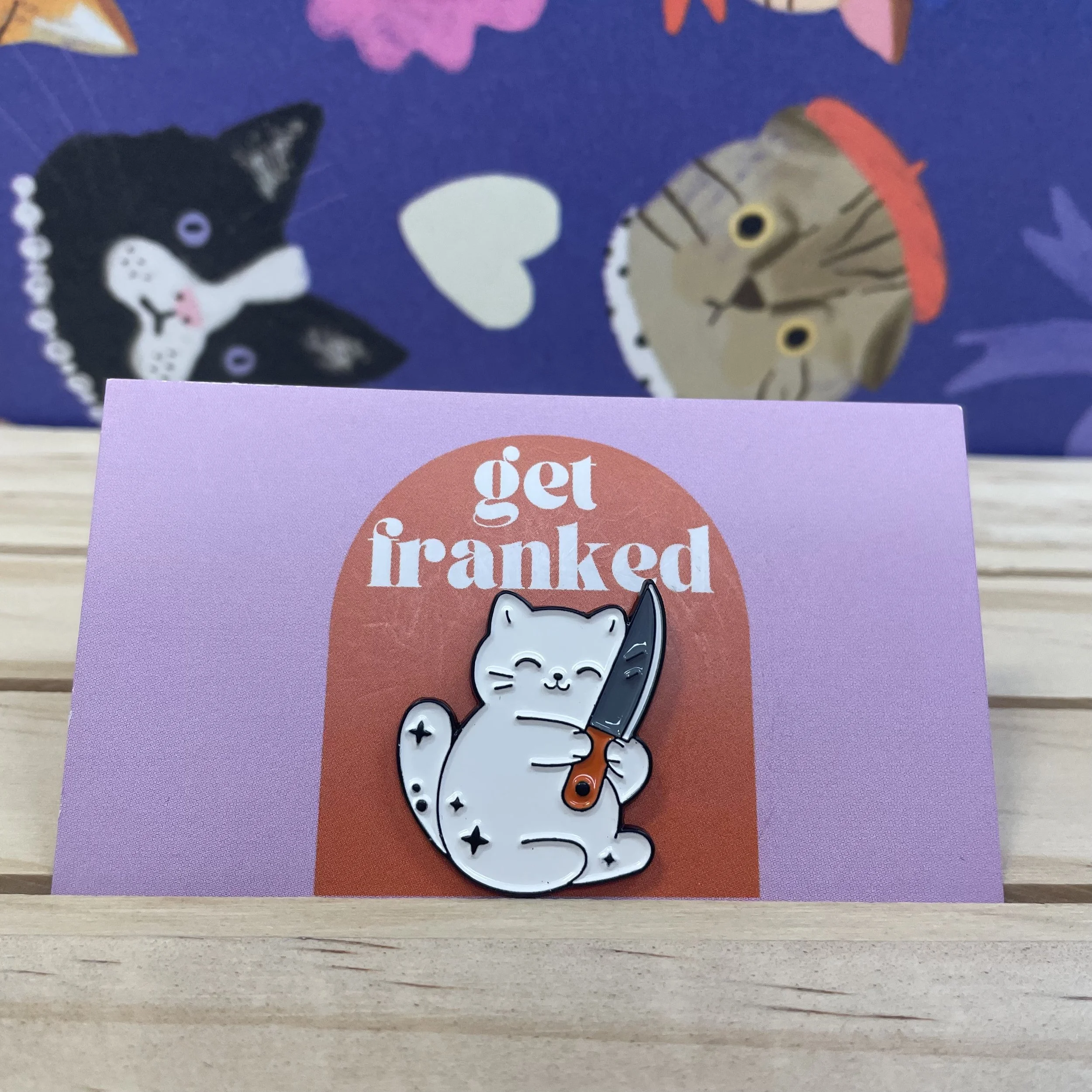 Pin: White cat with knife (V1)