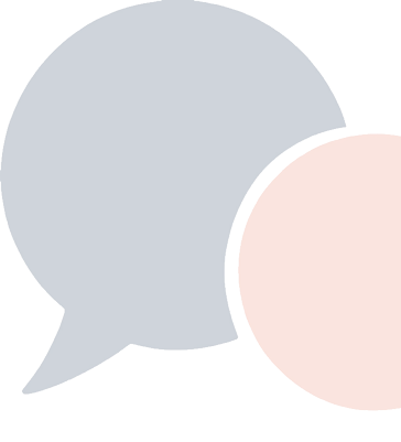 Two speech bubbles, one in light gray and one in pink, overlapping.