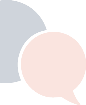 Two speech bubbles, one gray and one pink, overlapping.