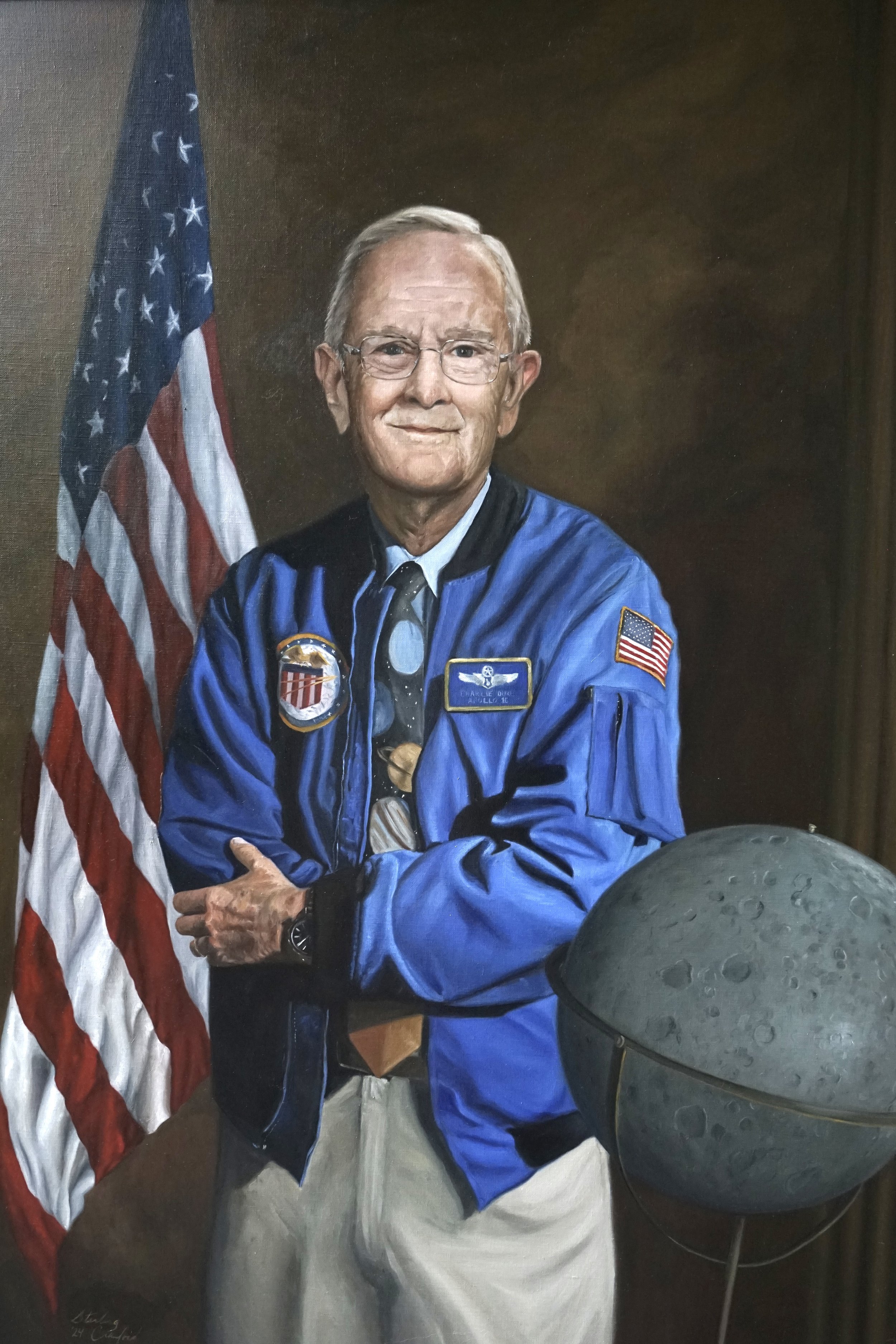 Portrait of Astronaut Charles M. Duke Jr., 2024, Oil on linen, 91.44 x 121.92 cm, 36 x 48 in, On Loan