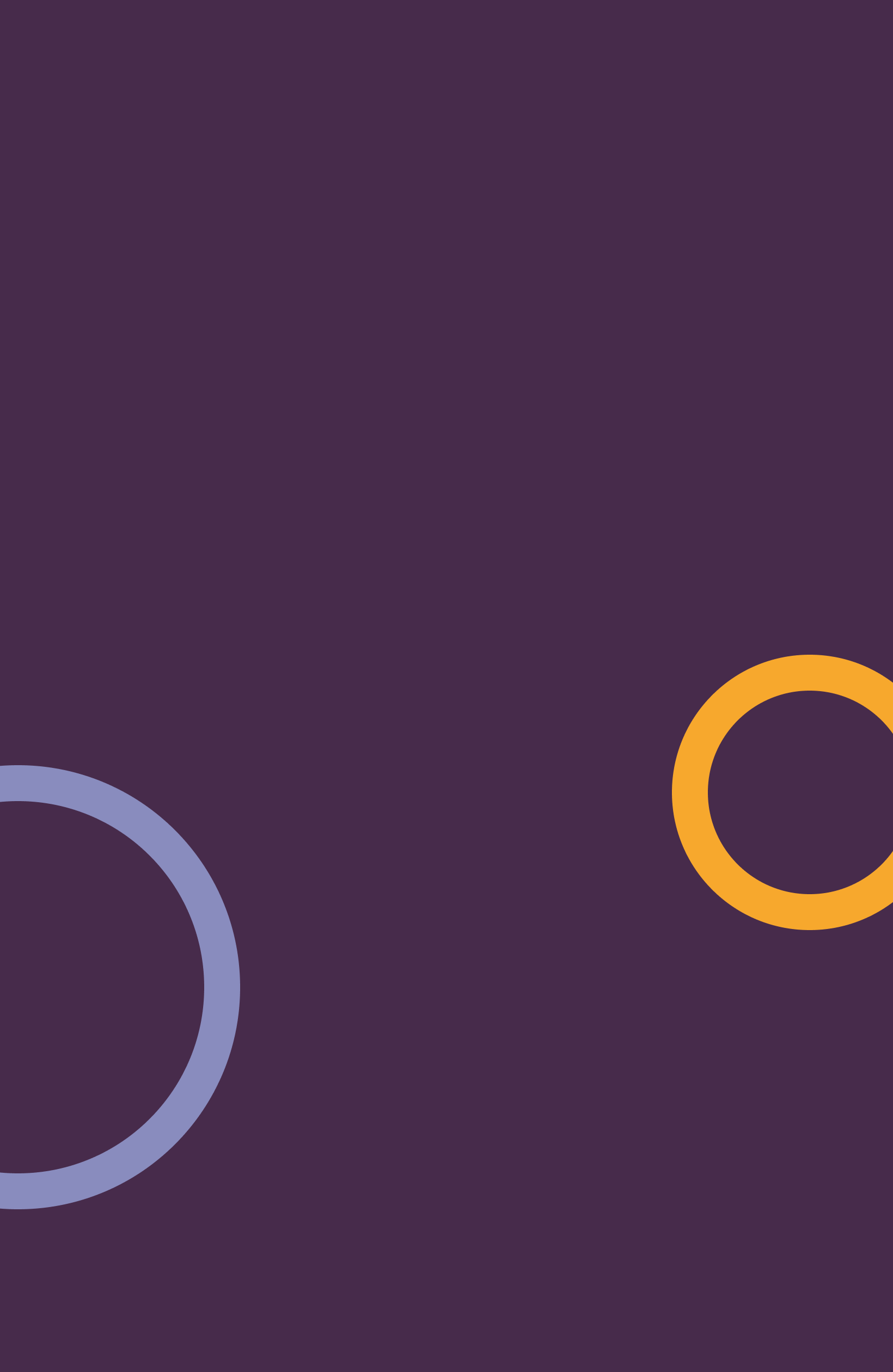 Abstraktes Design mit orange und violetten Kreisen auf dunkelviolettem Hintergrund.