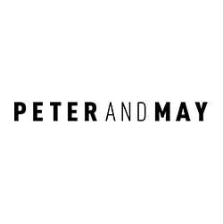 Das Bild zeigt den Text 'PETER AND MAY' in schwarzen Buchstaben auf weißem Hintergrund.