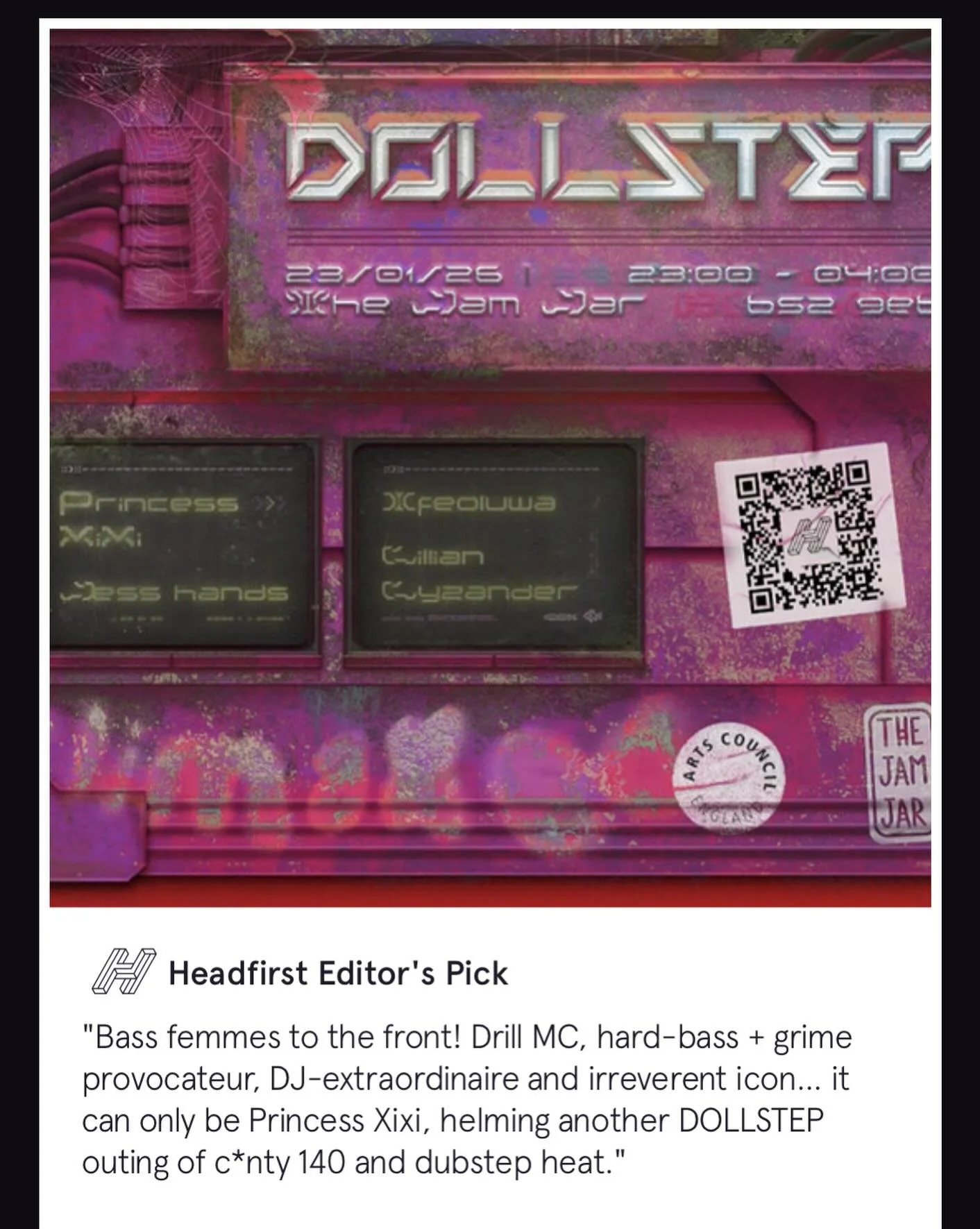 C*nty 140 for DOLLSTEP III 

One week till we takeover @thejamjar_bristol with @xixi_asinshe @ex.sses @ifeoluwa_1234 @lilianlyzander 

Couple of early birds remaining on Headfirst 🫶