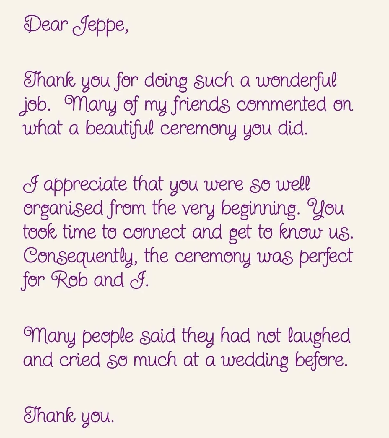 Look what a beautiful review from my newly wed couple. And all they wrote I can throw right back at them! They are wonderful people. #weddingcelebrant #wedding #joyfulcelebrations