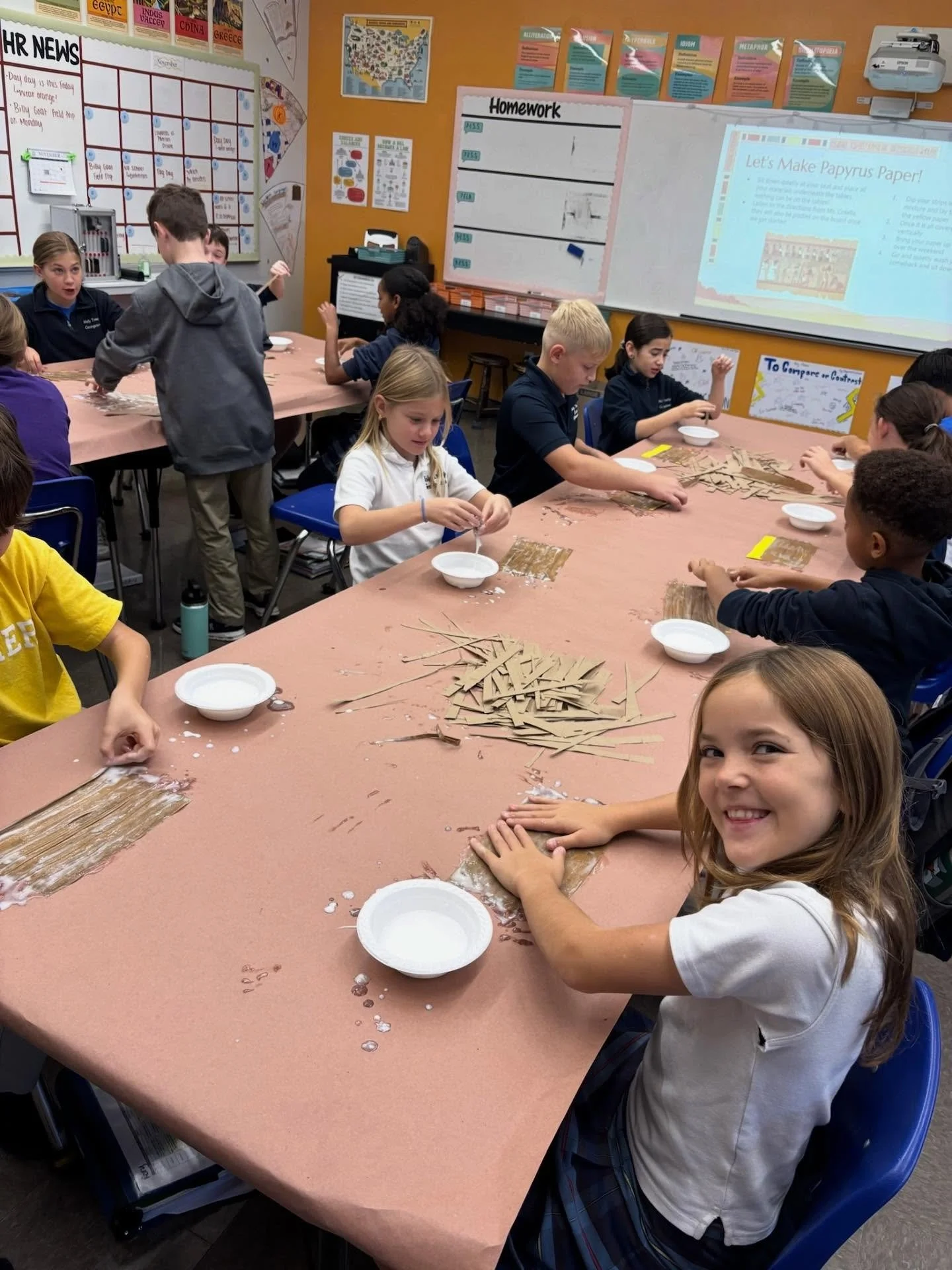 Talk about hands-on history! 5th graders created their own papyrus and learned to write like Egyptian scribes 📜!!