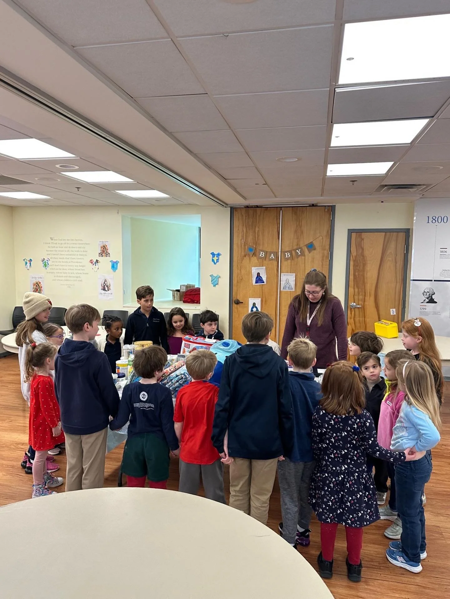 Today our 4th graders led Mary&rsquo;s Baby Shower, bringing our Lower School together for prayer, activities, and the joy of giving through our Giving Tree. 💙✨ A special shout-out to Ms. McGowan who so beautifully teaches our students about God&rsq